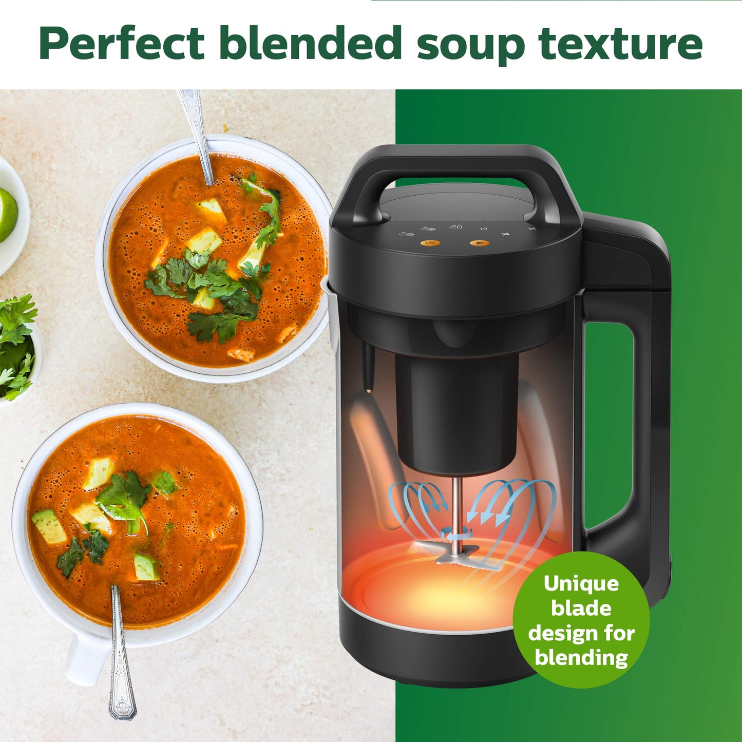 Philips Viva Collection SoupMaker, 1.2 L, Makes 2-4 servings, 6 Pre-set Programs, SoupPro Technology, Soup in Less than 18 Minutes, Eeasy Clean, Recipe Book, Black and Stainless Steel (HR2204/70)