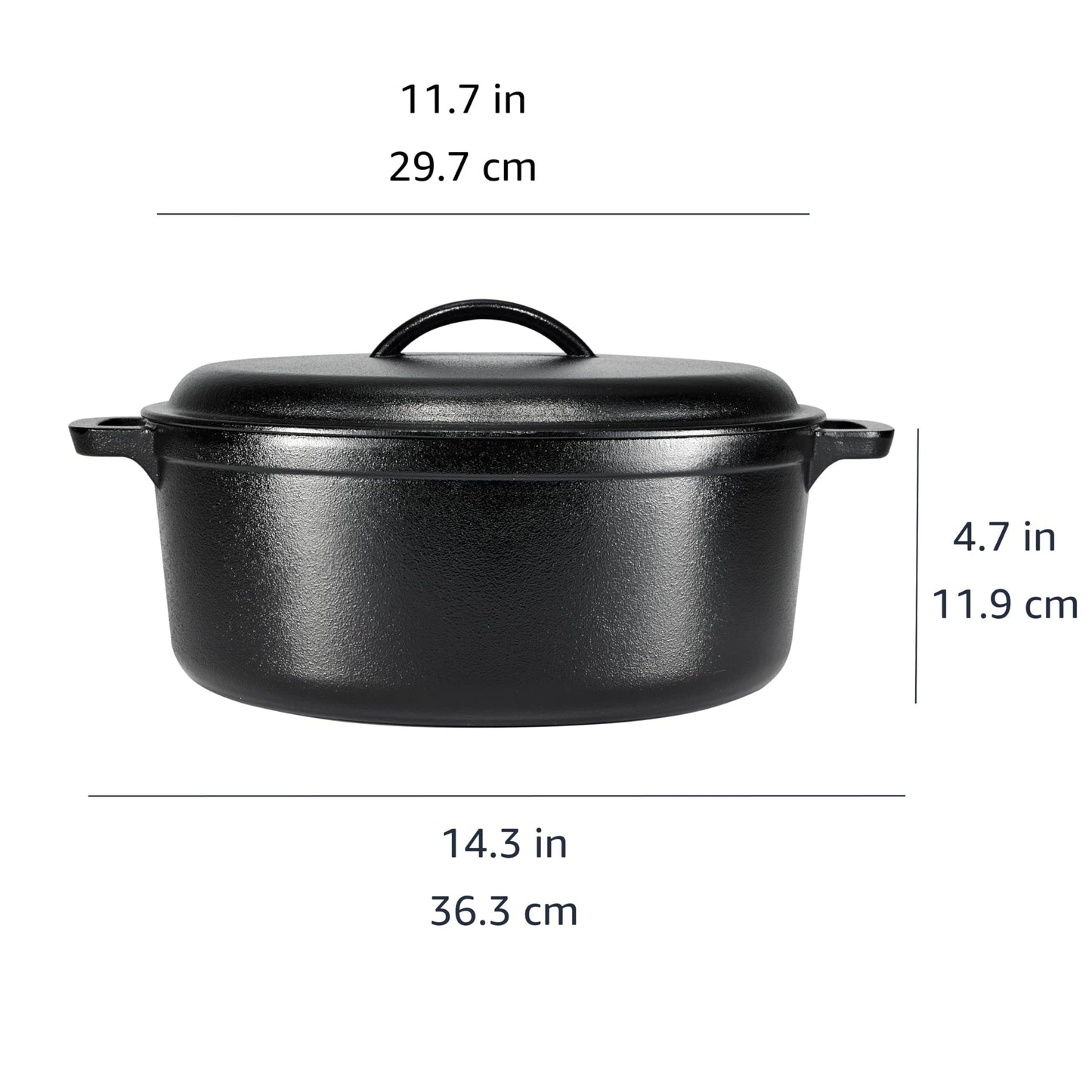 Amazon Basics Round Pre-Seasoned Cast Iron Dutch Oven Pot with Lid and Dual Handles, Heavy-Duty & Large, 7-Quart, Black