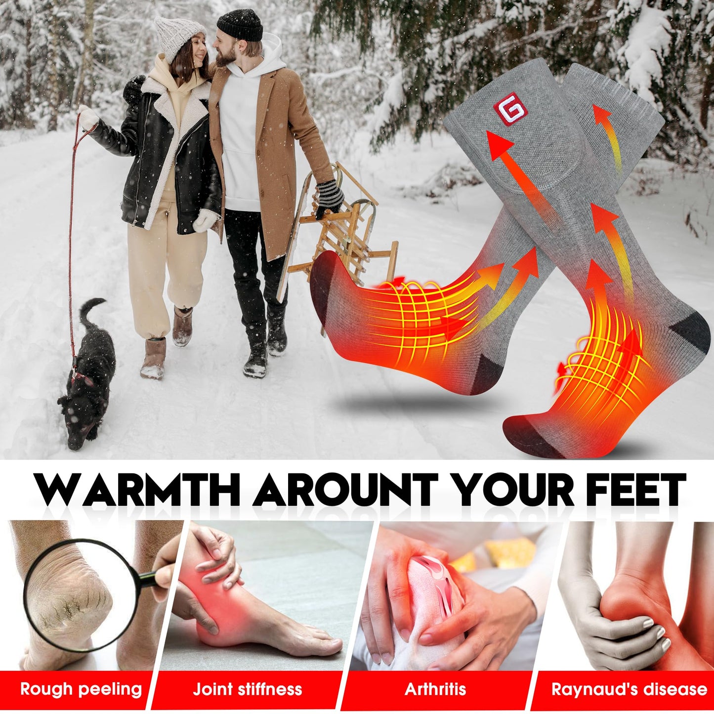 Heated Socks Men's Rechargeable Electric Winter Socks Battery Powered Cold Weather Sox Washable Arthritis Feet Warmer for Winter Skiing Hunting Camping Oudoot Work