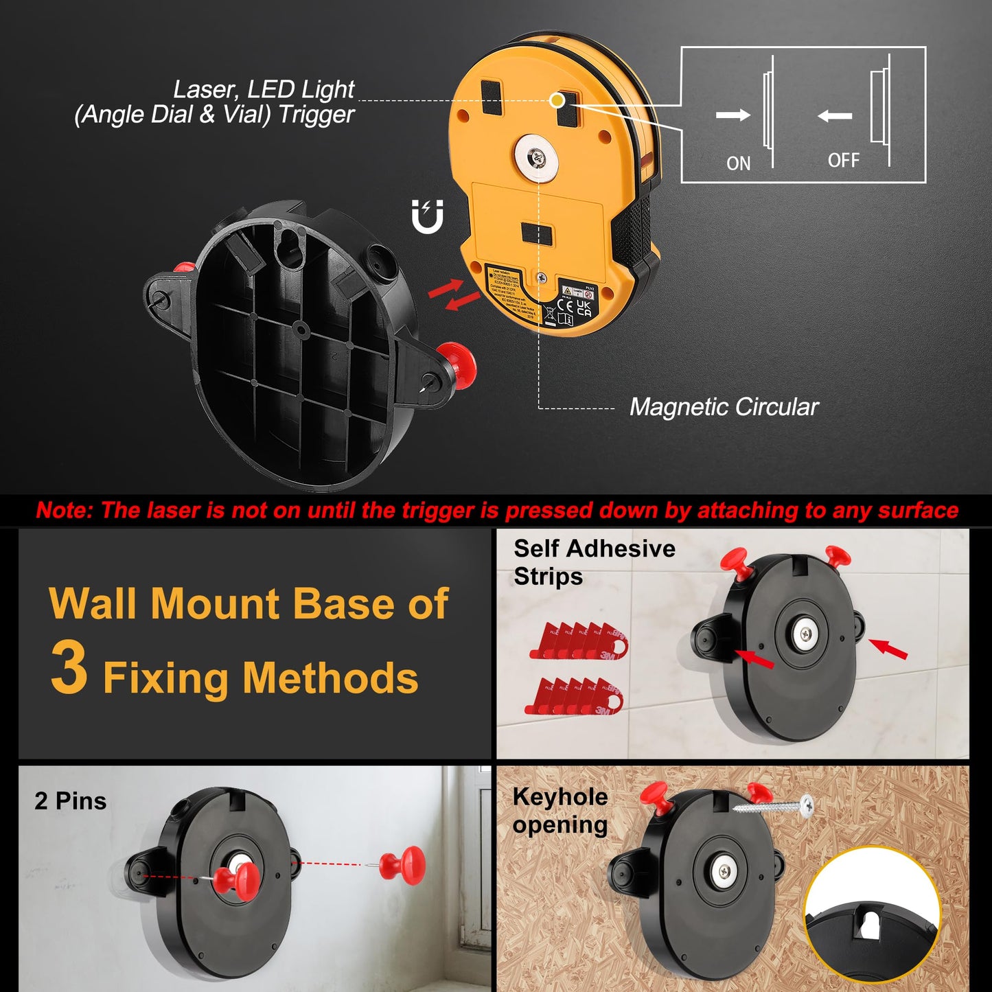 PREXISO Multi Surface Laser Level LED Light Vial, 30Ft Horizontal & Vertical Line Laser with Wall Mount Base, 2 Pins, 10 Sticker, 2 AA Batteries for Hanging Frames & Picture, Construction Wall Writing