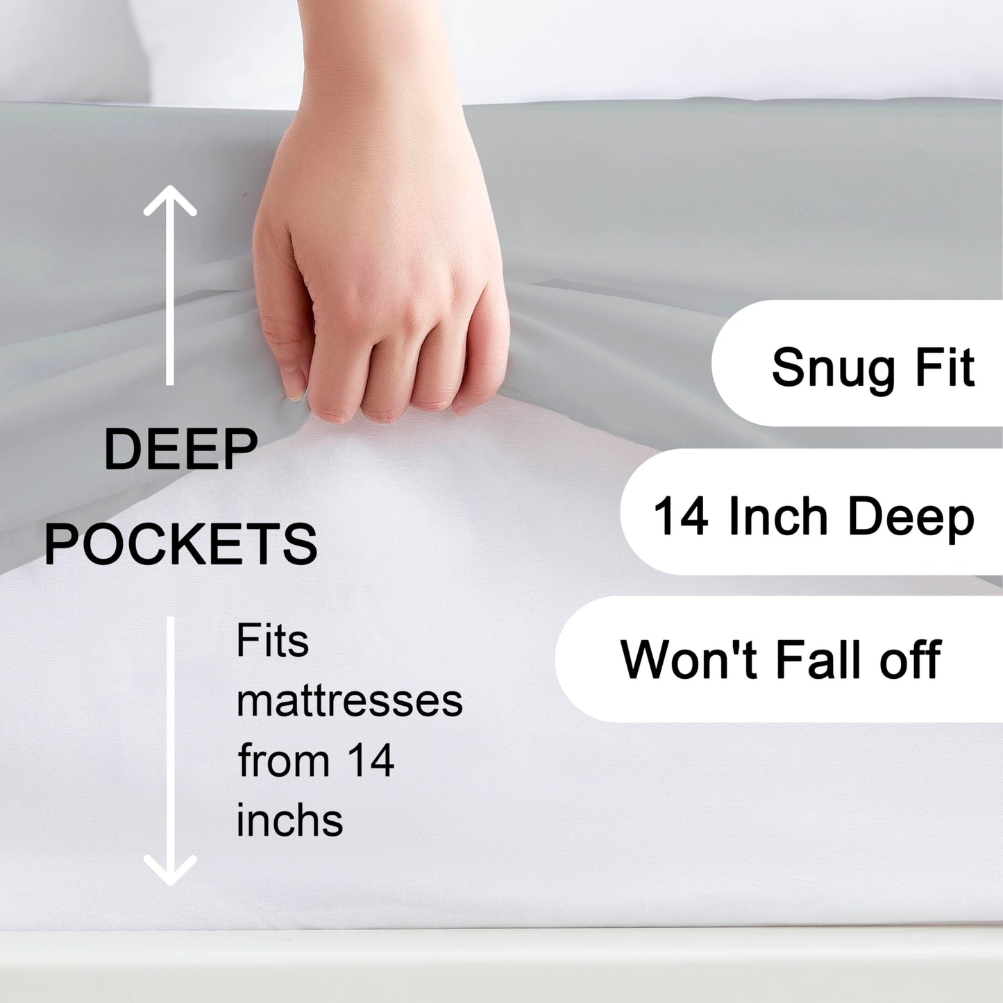 Hotella 100% Microfiber 60"x80" Queen Size Fitted Sheet Only, Hotel Quality Deep Pocket Bottom Sheet, Up to 14 inch Bedding Matress Protector, Machine Washable and Non-Fade, Stay in Place,Light Gray