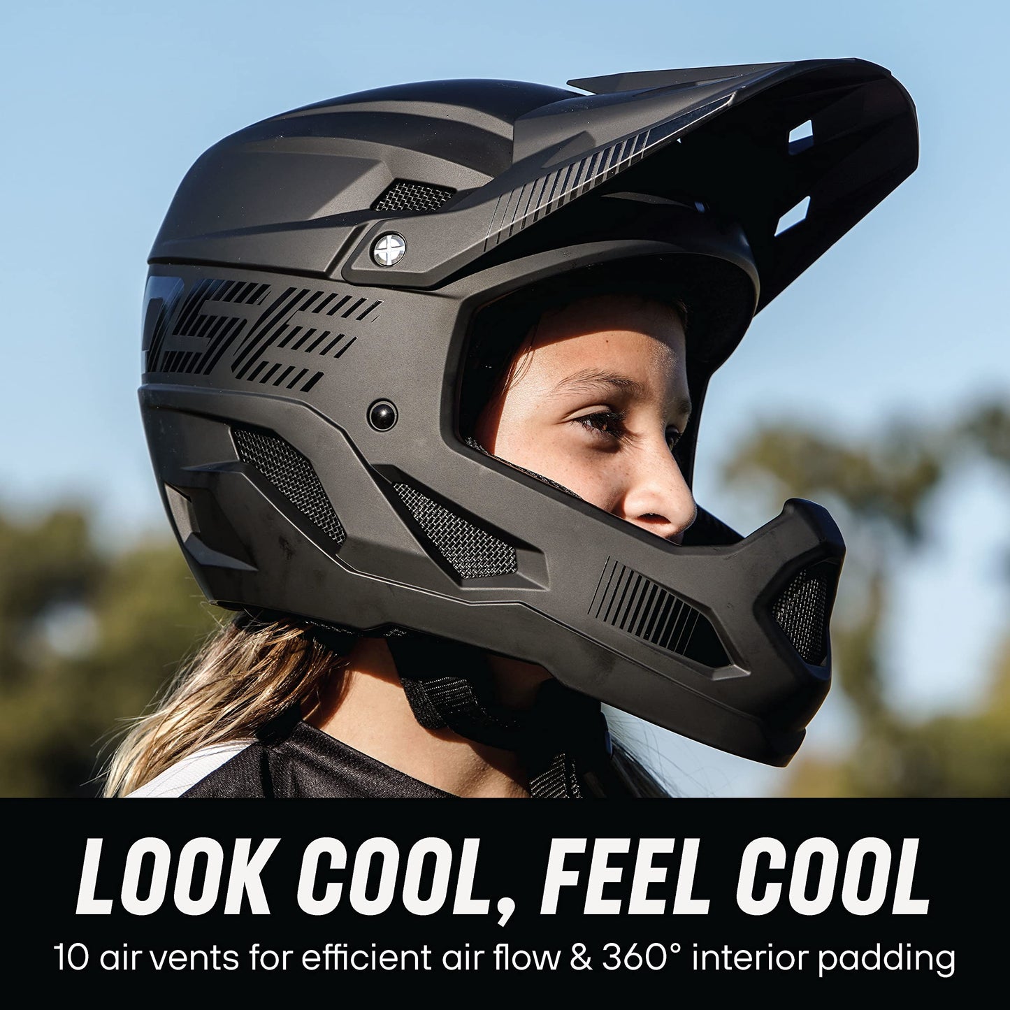 Mongoose Title Full Face Helmet, Medium, Durable ABS Shell, Chin Guard, Full Coverage Padding, Vents for Airflow, Pivoting Visor, Goggle Strap Channel, BMX and Mountain Bike Helmet for Adult or Teen