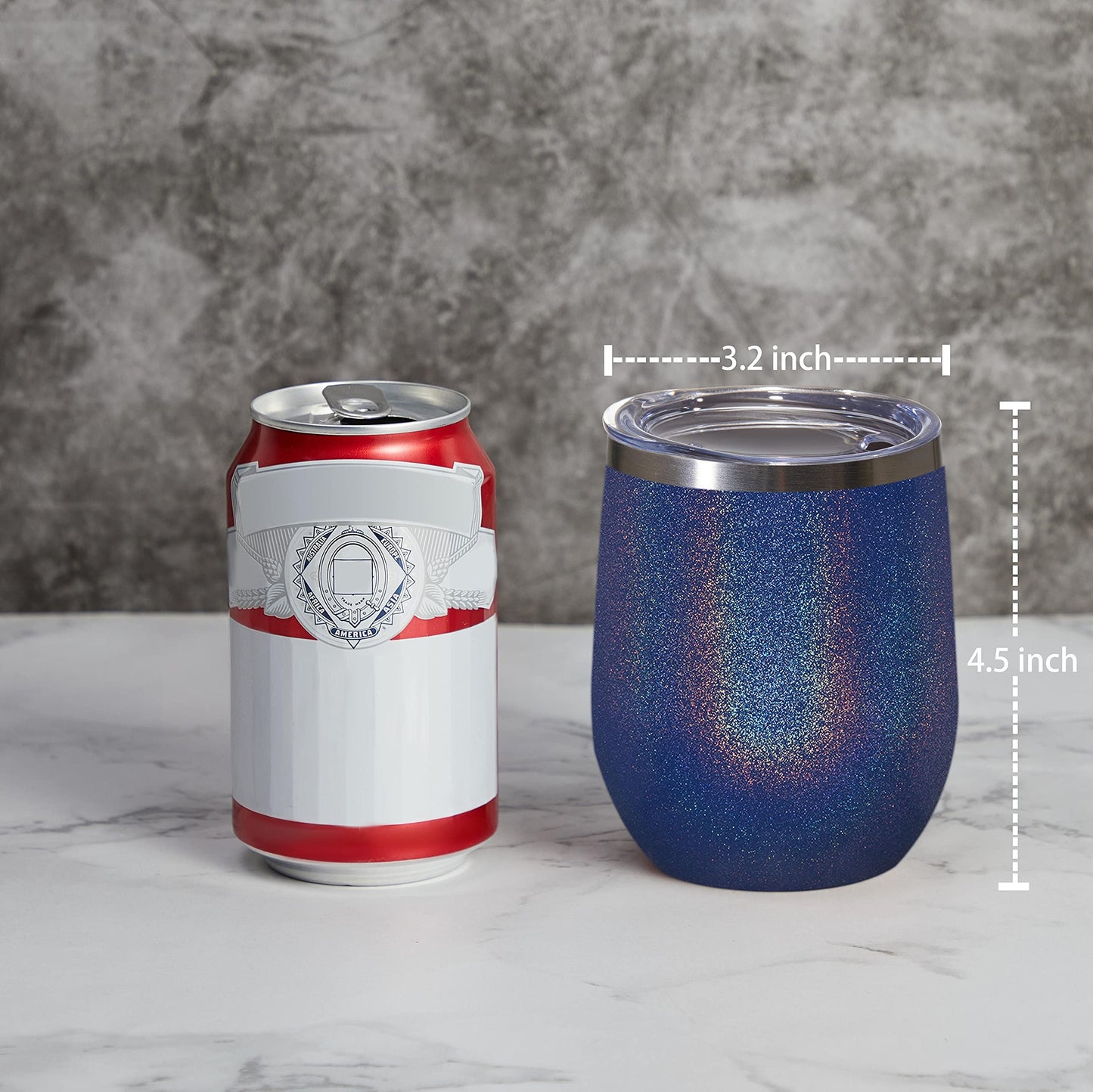 MEWAY 12oz/4 Pack Wine Tumbler Glasses with Lid - Stemless Double Wall Vacuum Stainless Steel Glitter Tumbler - Keeping Cold & Hot Cup for Coffee,for Women(Rainbow Navy,Set of 4)