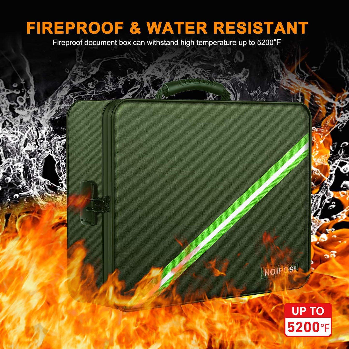 Noiposi Document Organizer with 5200℉ Heat Insulated,Waterproof and Fireproof Document Box,Portable Home Travel Safe Storage Box for Important Documents,File and Birth Certificate,Green