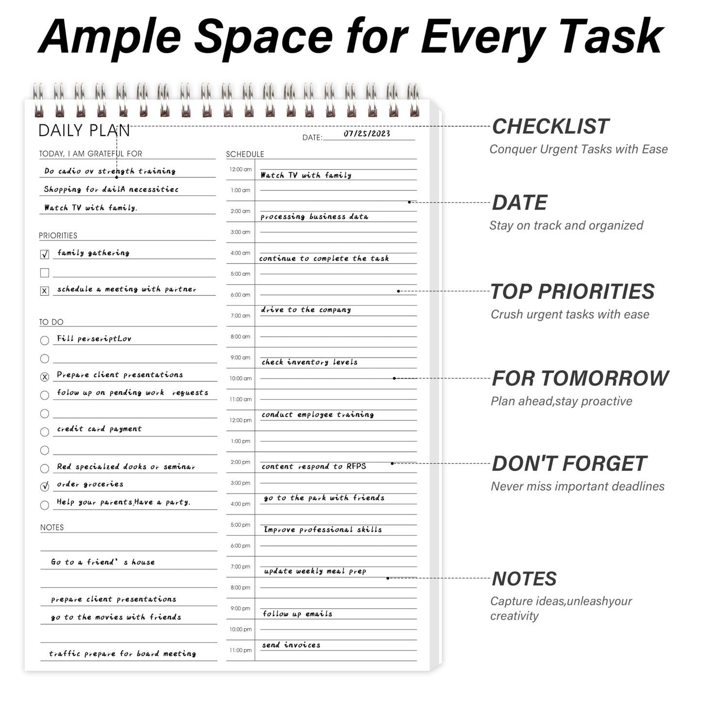 24 Hour Daily Planner - Daily To Do List for Work & Personal Life, Productivity Planner, Everyday Planner, Daily Schedule, 6.5 x 9.8