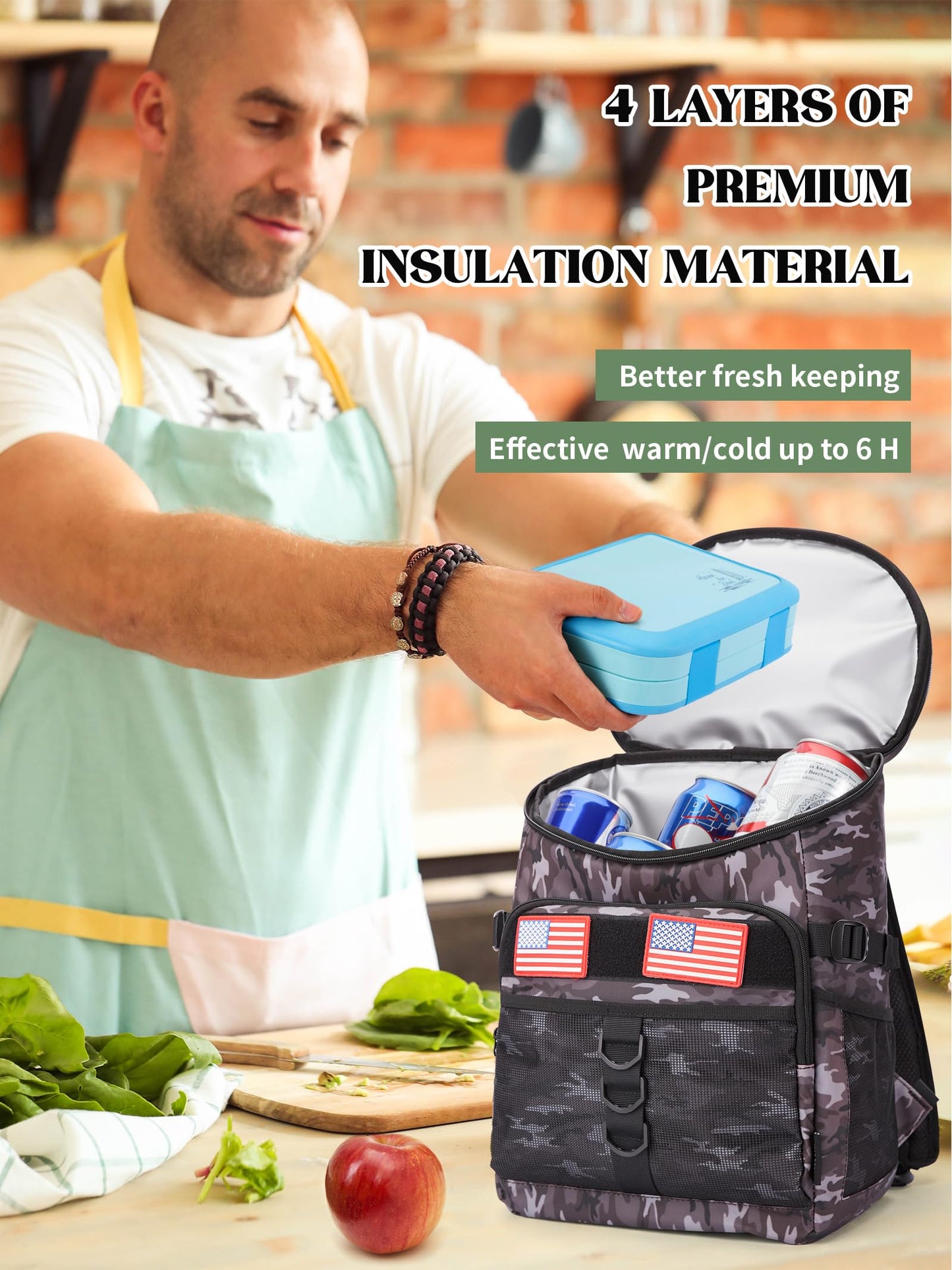 JOYHILL Backpack Cooler, Cooler Backpack Tactical Insulated 36 Cans, 2 Insulated Compartments Thermal Bag for Men Women, Lunch Bag for Camping Hiking Picnic Beach, Black