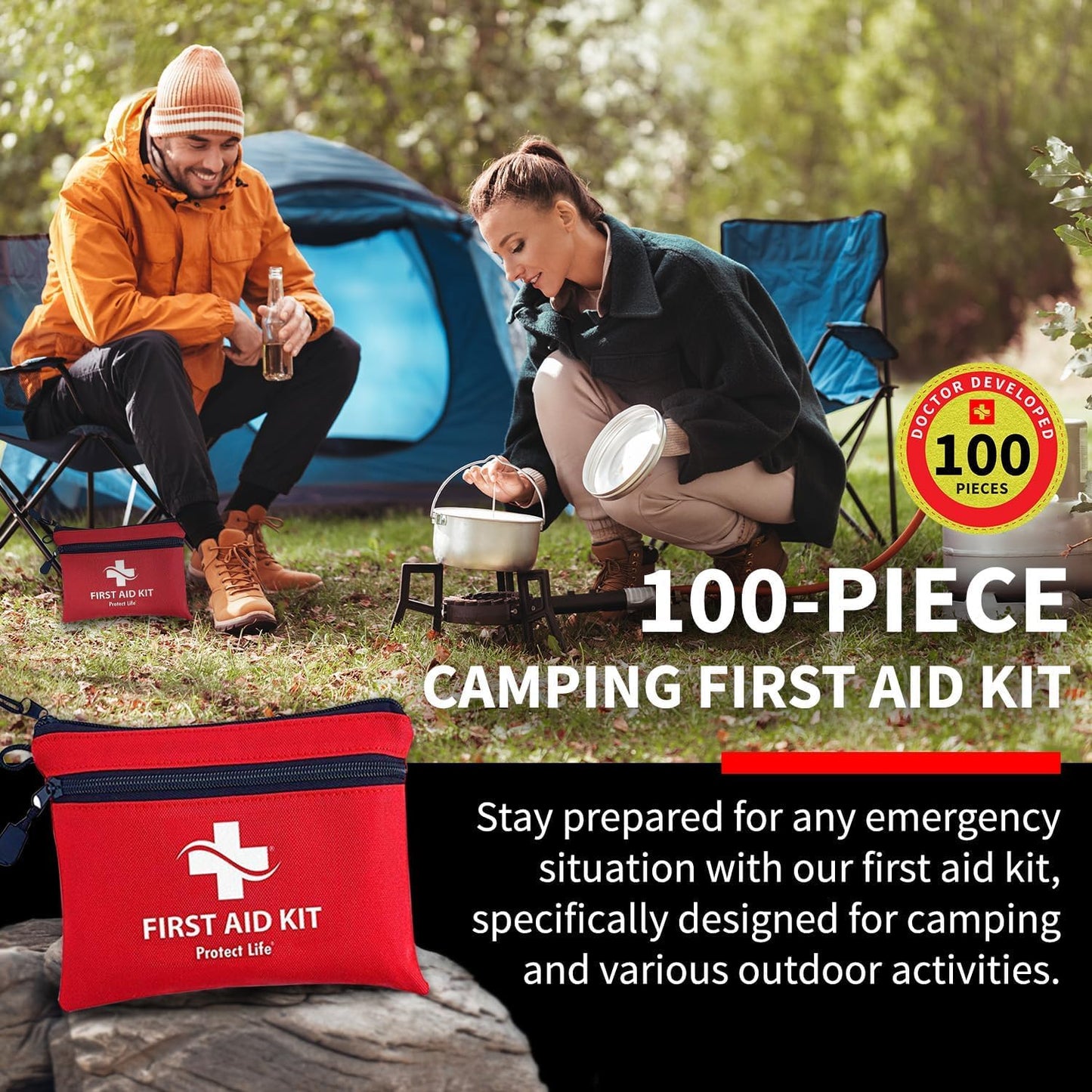 Protect Life Survival First Aid Kit for Home/Business, Camping Survival Kits | Mini Travel First Aid Kit | Camping Equipment | Small Kits for Car | Outdoor Emergency Survivals Pack - 100pcs