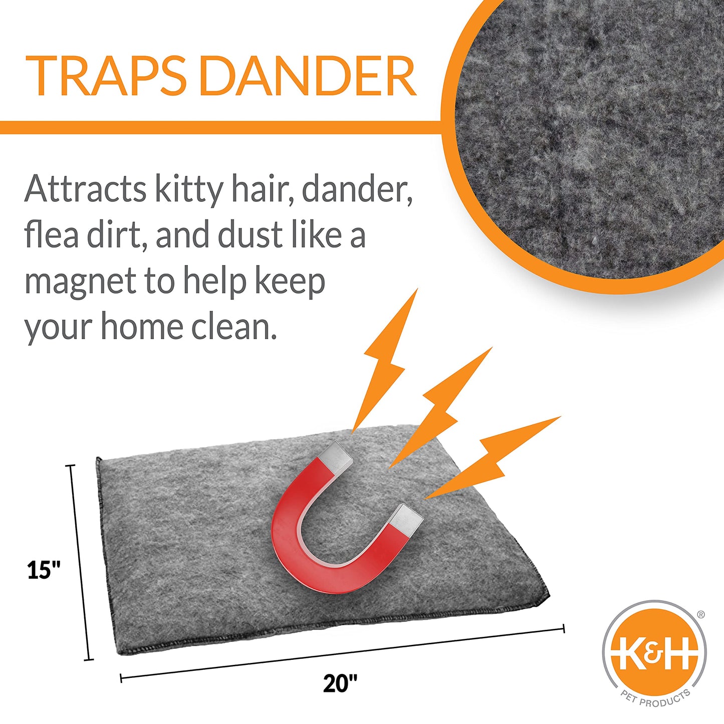 K&H Pet Products Amazin Kitty Pad Heated, Indoor Heated Cat Bed Traps Pet Hair and Dander, Washable Cat Mat, Gray 15 X 20 Inches, Heated 1-Pack