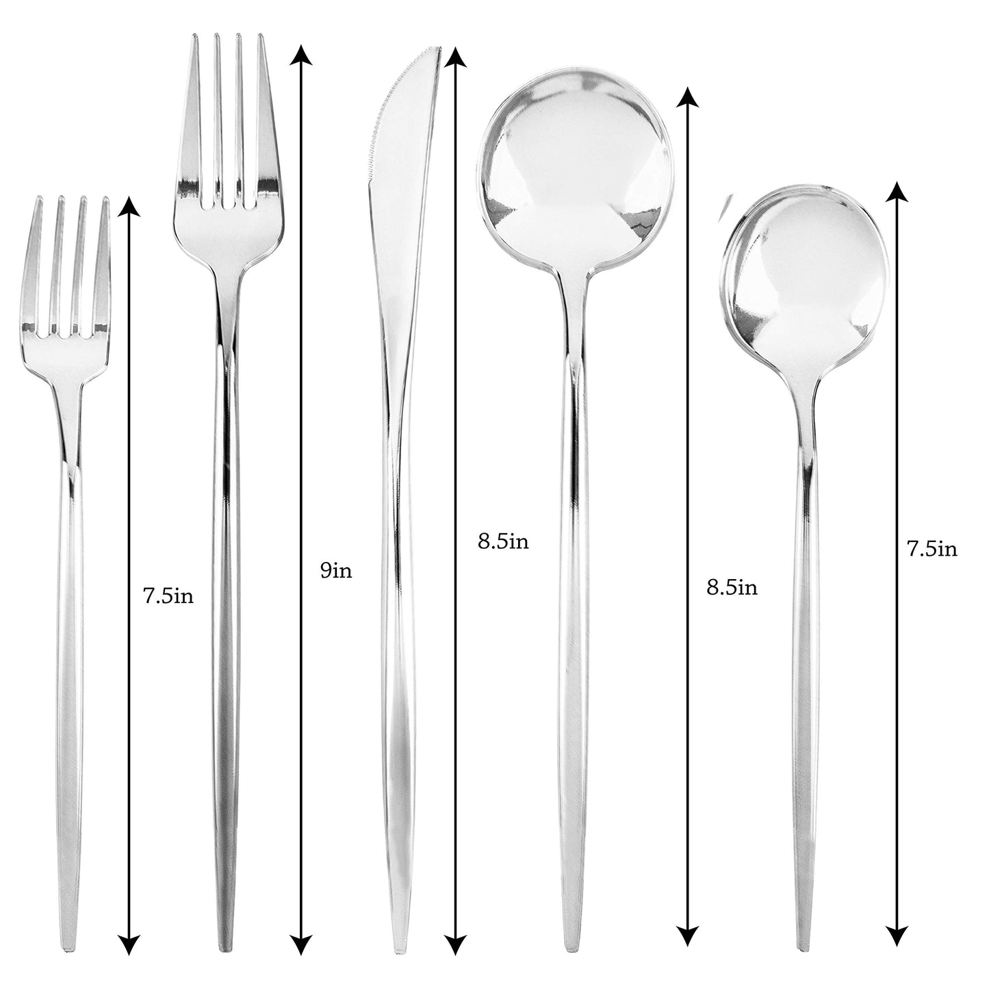 Novelty Modern Flatware Cutlery Disposable Plastic Combo Set 80 Count Luxury Silver, Service for 16