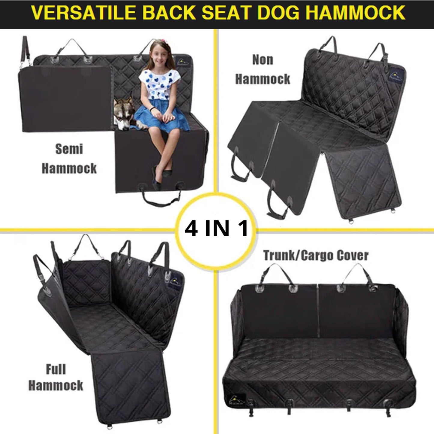 Meadowlark XL Dog Seat Covers Unique Design & Full Car Protection-Doors,Headrests & Backseat. Extra Durable Zippered Side Flap, Waterproof Hammock Pet Seat Cover + Seat Belt & 2 Headrest Protectors