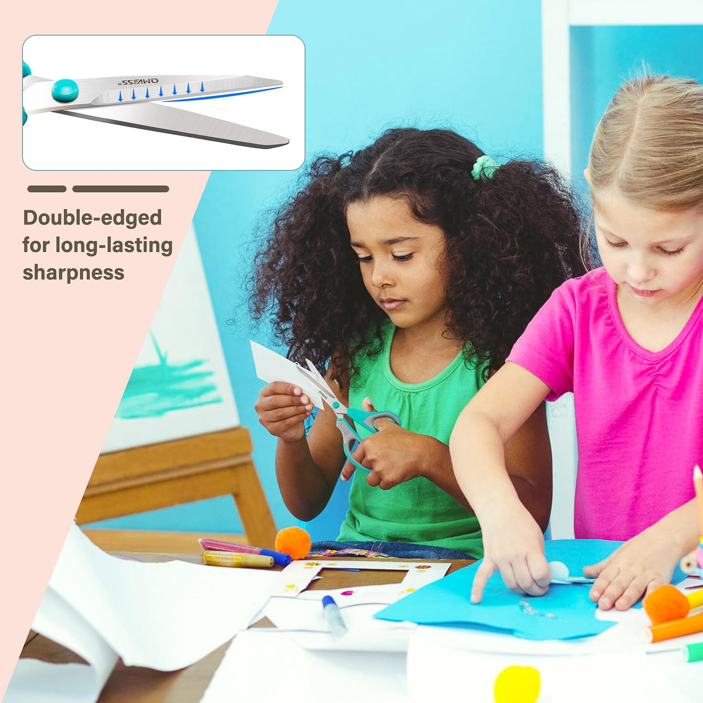 QMVESS 8.5" Scissors All Purpose 3 Pack, Ultra Sharp 2.5mm Thick Blade Scissors for Office, Professional Ergonomic Comfort Grip for Office School Home Fabric Sewing DIY Craft Cutting General Use