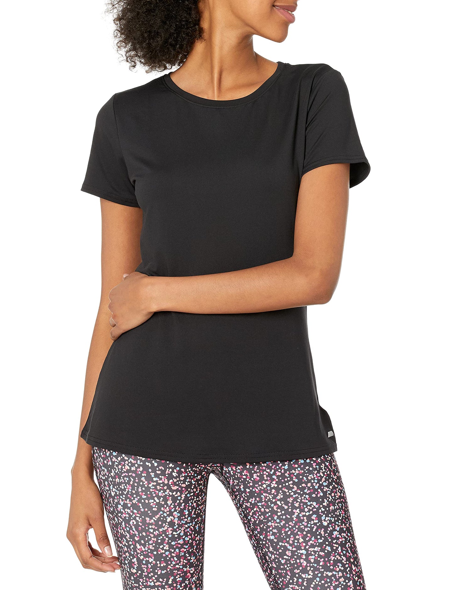 Amazon Essentials Women's Active Quick Dry Tech Stretch Short-Sleeve Crewneck T-Shirt (Available in Plus Size), Pack of 2, Black/Dark Grey Space Dye, Medium