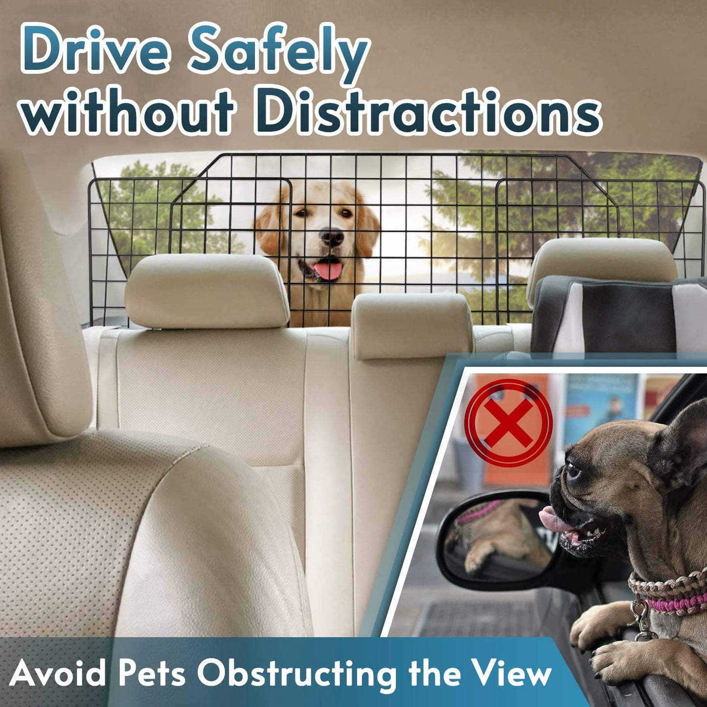 rabbitgoo Dog Car Barrier for SUVs, Adjustable Large Pet Gate, Universal-Fit Divider Cargo Net, Heavy-Duty Wire Mesh Dog Barrier SUV, Van Vehicles Subaru Car Accessories Safety Travel, Standard Model