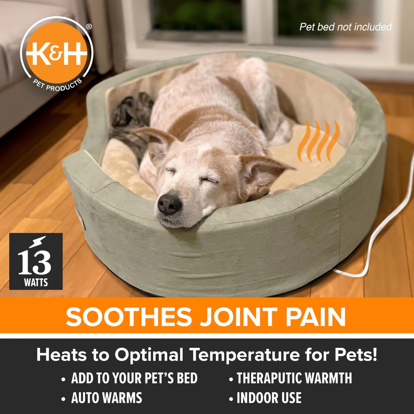 K&H Pet Products Pet Bed Warmer, Turn Any Pet Bed Into a Heated Cat or Dog Bed, Waterproof Indoor Heated Warming Pad Insert, Automatic Temperature, Safety Listed - Large 24.5 X 11.75in Gray