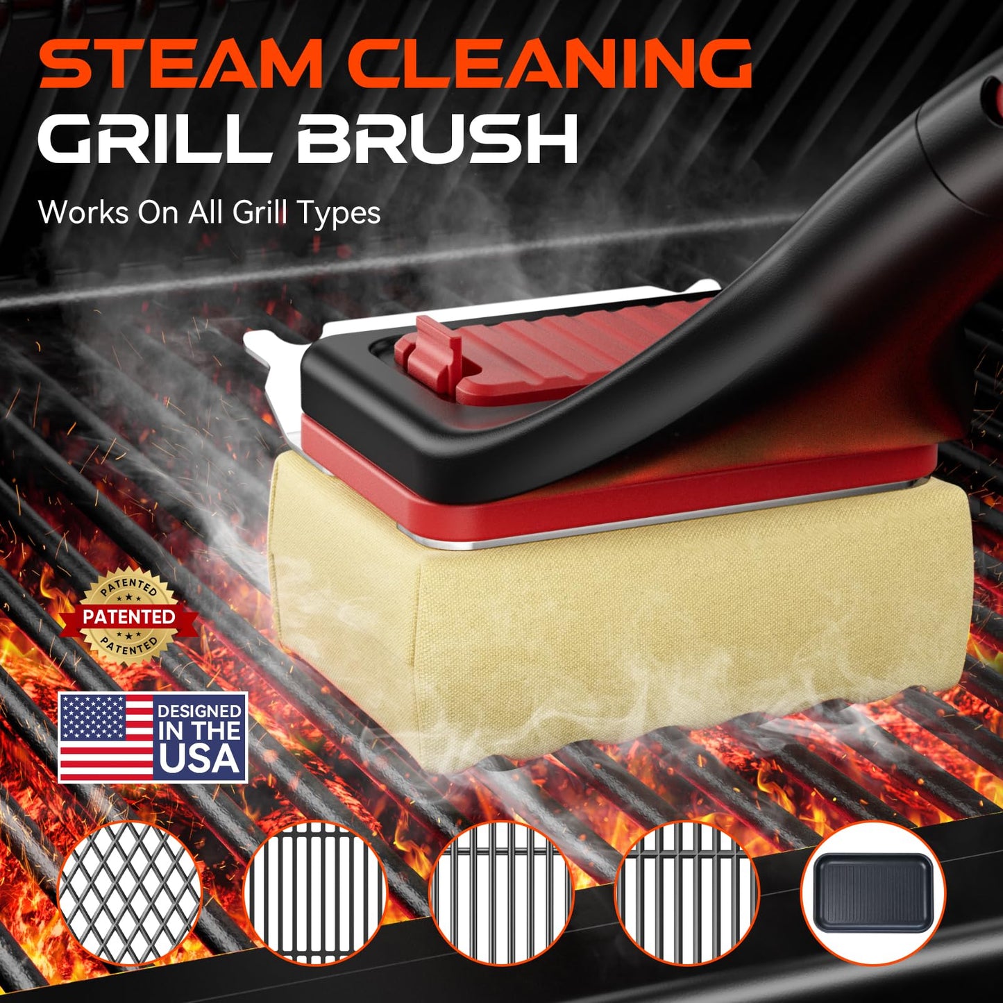 NEWKITCHEN Grill Brush Bristle-Free Steam Cleaning, BBQ Brush Replaceable Heat-Resistant Kevlar Head with Grill Scraper Safe Barbecue Grill Cleaner