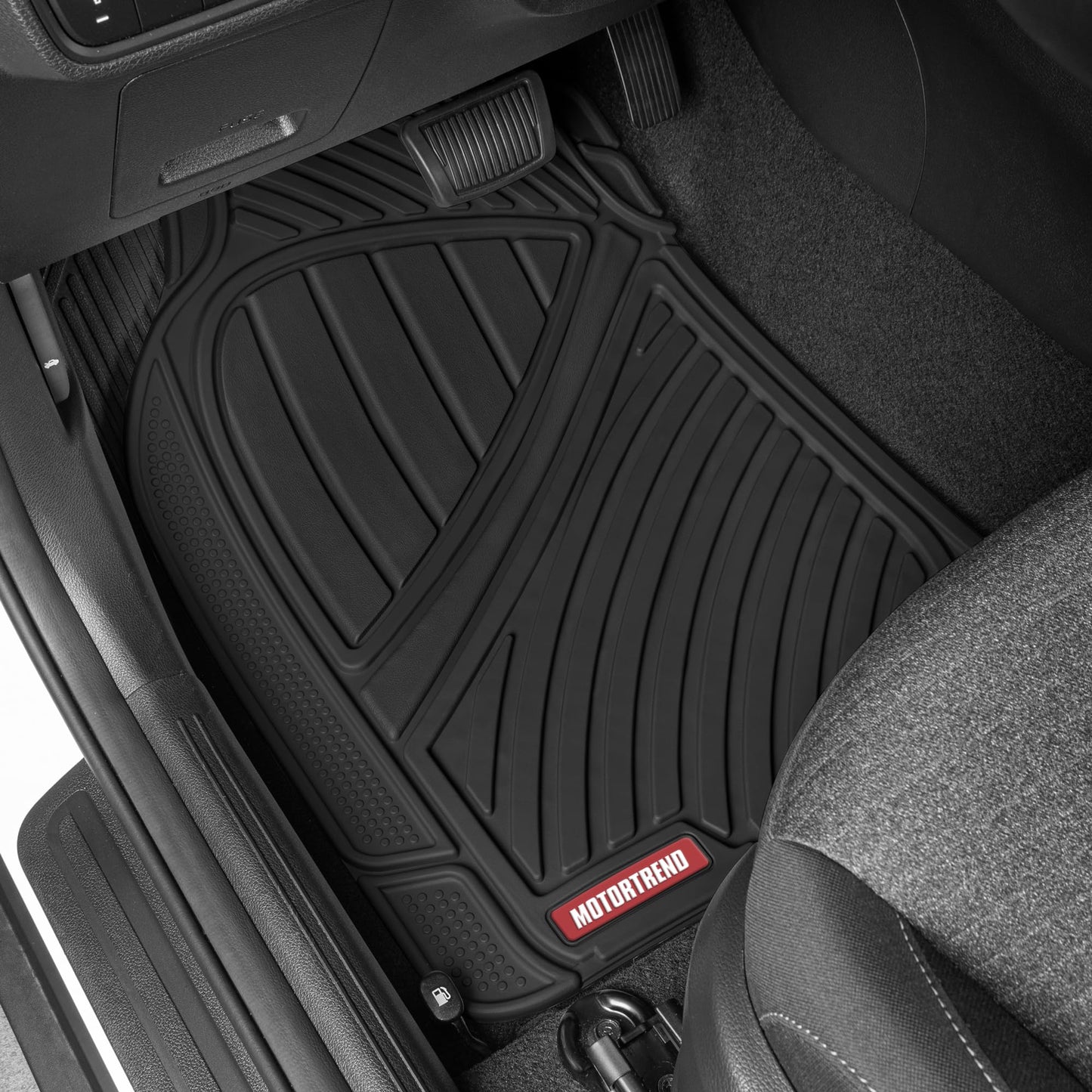 Motor Trend FlexTough Performance All Weather Rubber Car Floor Mats - 3 Piece Floor Mats Automotive Liners for Cars Truck SUV, Heavy-Duty Waterproof (Black)