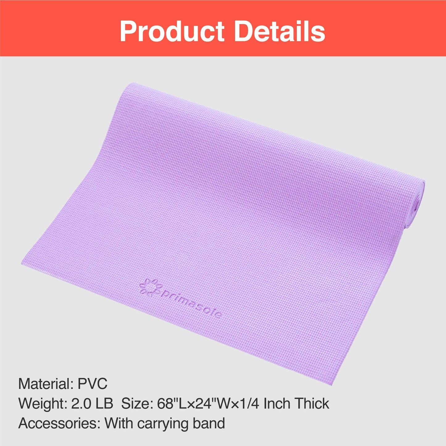 Primasole Yoga Mat with Carry Strap for Yoga Pilates Fitness and Floor Workout at Home and Gym 1/4 thick (Quartz Purple Color) PSS91NH004A