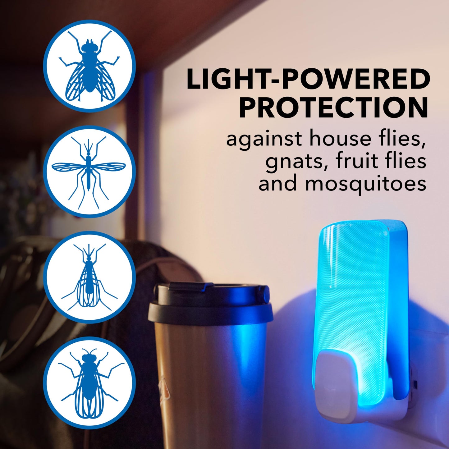 Raid Essentials Flying Insect Light Trap Starter Kit, 2 Plug-In Devices + 2 Cartridges, Featuring Light Powered Attraction