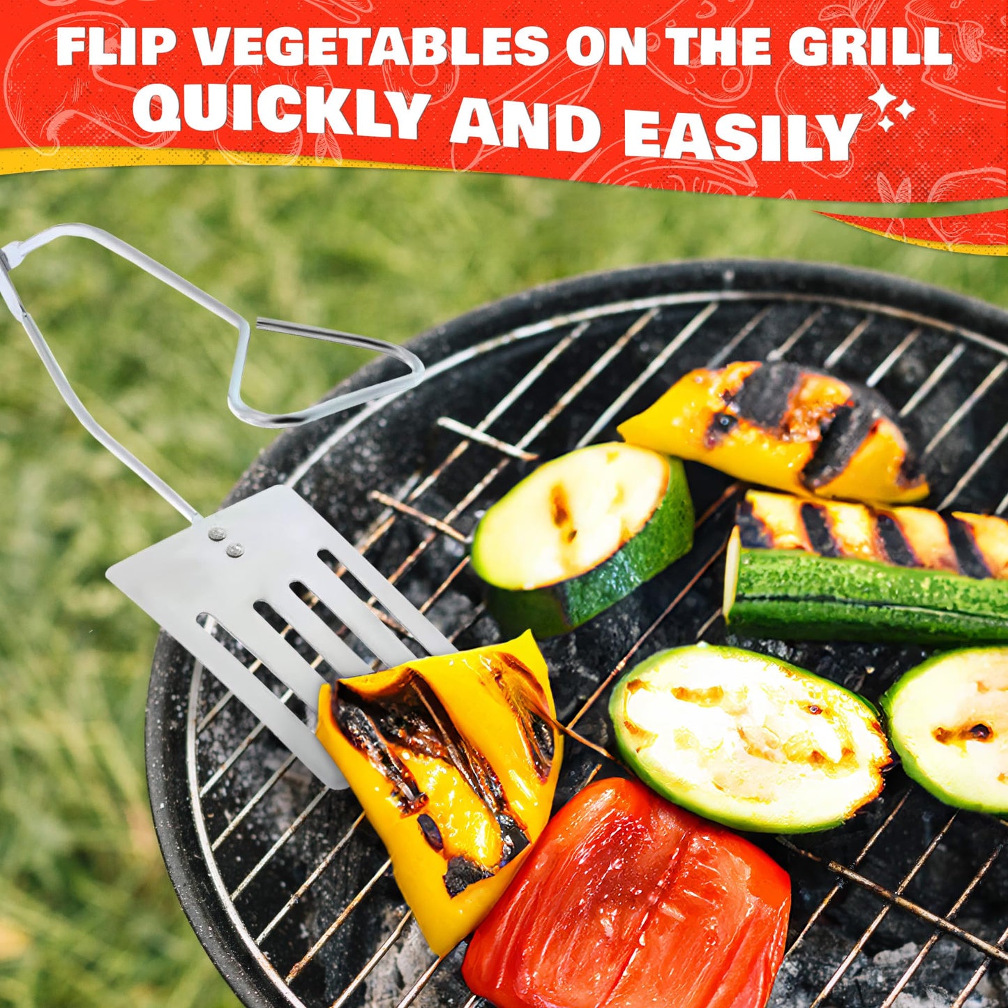 14.3" Long Grill Tongs for Outdoor Grill – 2-in-1 BBQ Spatula Tongs for Flipping Meat, Fish, & Veggies, Multifunctional Grilling Spatula for Easy Gripping & Flipping – Ergonomic Hamburger Flipper Tool