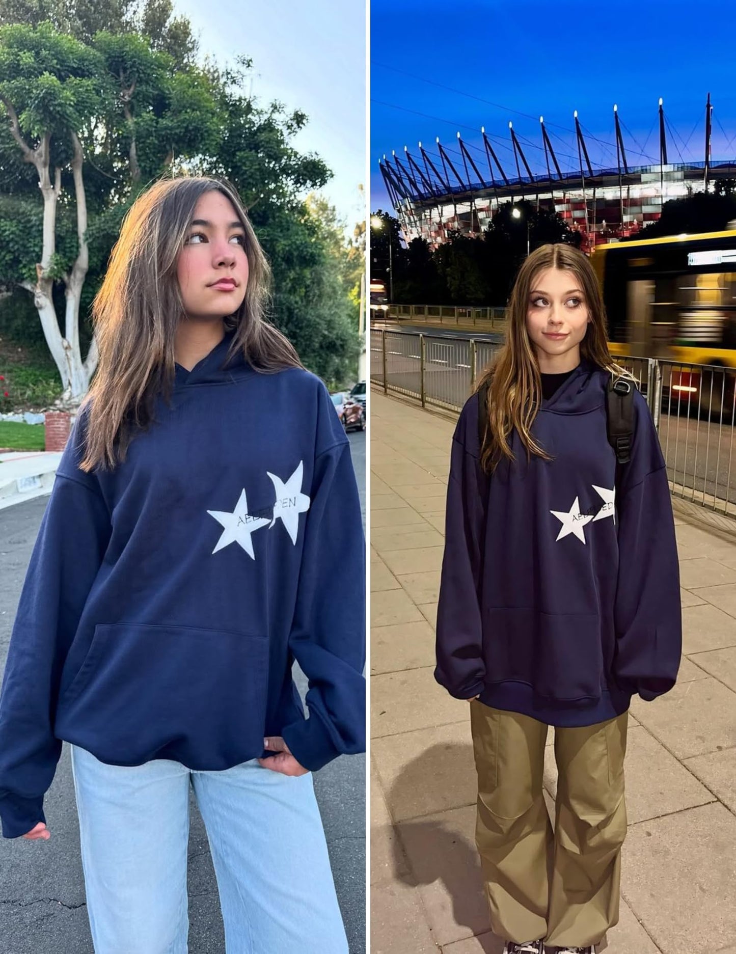 Aelfric Eden Hoodies Y2k Star Oversized Graphic Hoodies Aesthetic 90s Crewneck Sweatshirt Long Sleeve Pullover Tops Navy Blue