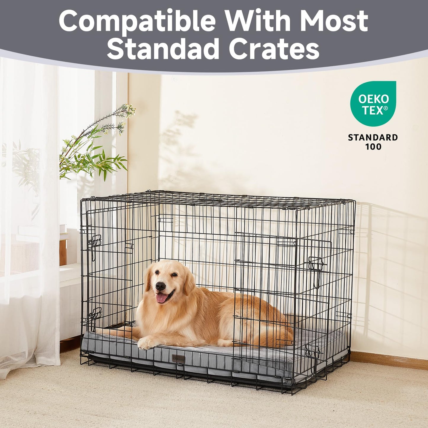 OhGeni Orthopedic Waterproof & Machine Washable Dog Bed for Medium Large Pets, Suitable for Crates, Cat Mat with 25D Egg Crate Foam, Non-Slip Bottom & Removable Cover, 35 Inches(Gray)