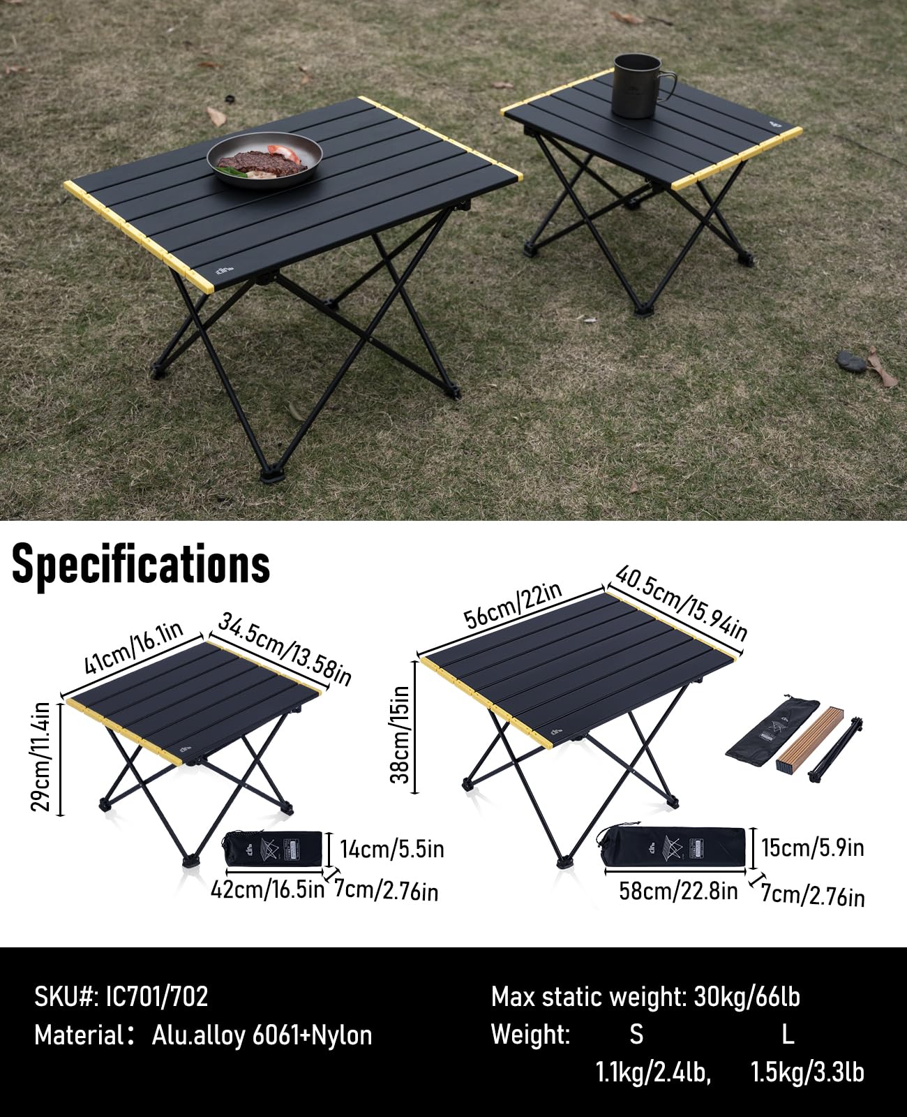 iClimb Ultralight Compact Camping Folding Table with Carry Bag (Black - S)