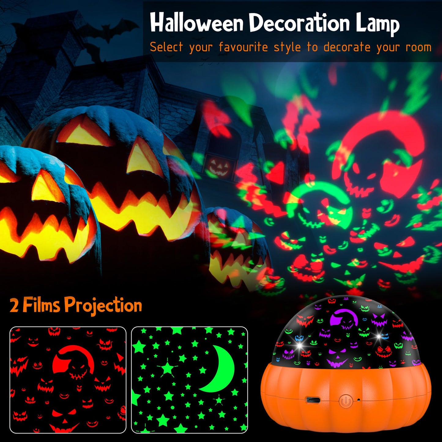 Pumpkin Star Projector Night Light for Kids,Baby Night Lights with Jack O'Lantern Faces & Starry Theme,360 Degree Rotation,Birthday Gift Toys