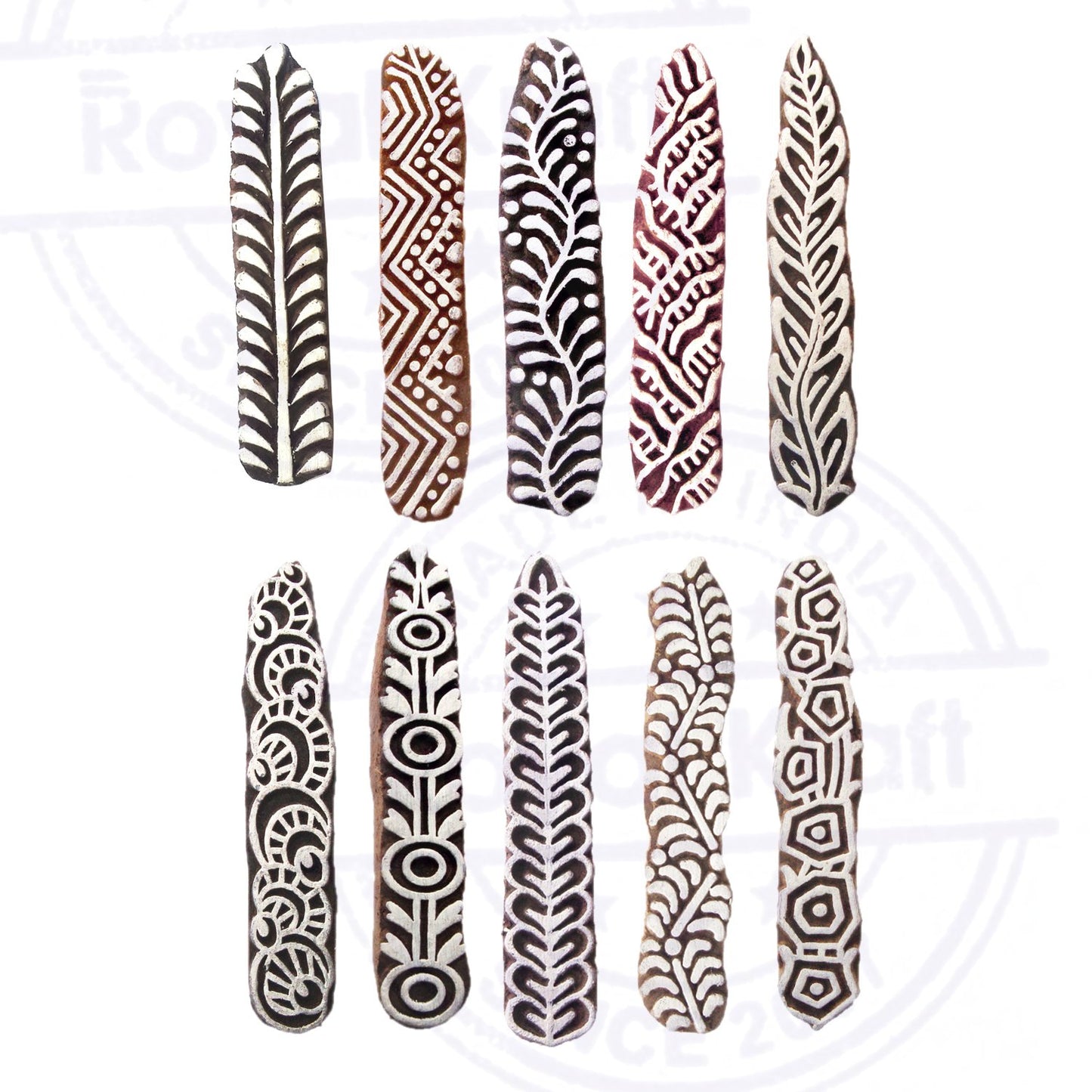 Mehndi Print Blocks Stylish Border Pattern Wooden Stamps (Set of 10) Htag2156