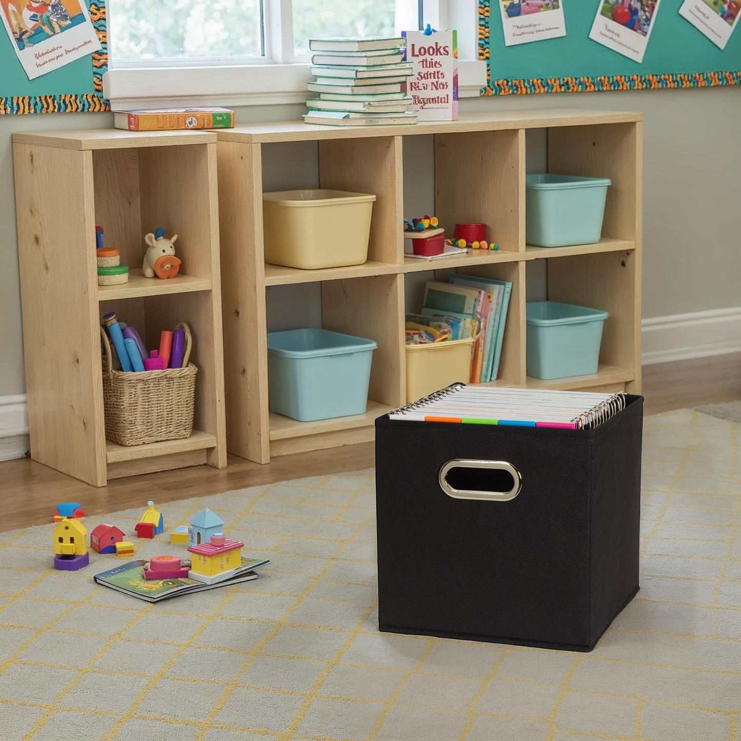 Household Essentials 80-1 Foldable Fabric Storage Bins | Set of 6 Cubby Cubes With Handles | Black