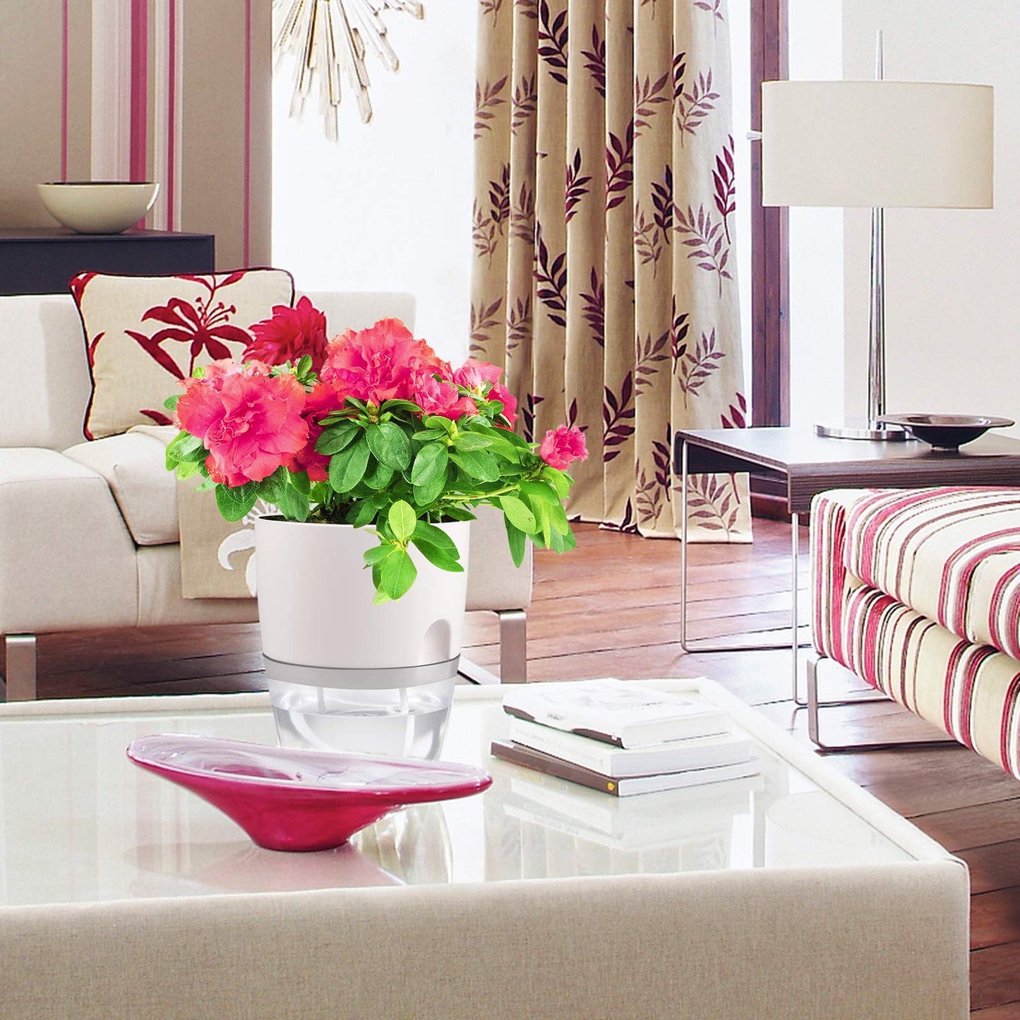 JFMAMJ Plant and Flower Pot Set, 5 Pack 6/4.1/3.2 Inch Self Watering Pots for Indoor Plants Wicking Pots, Modern Decorative Planter Pot for House Plants, Aloe, Herbs, African Violets, Succulents