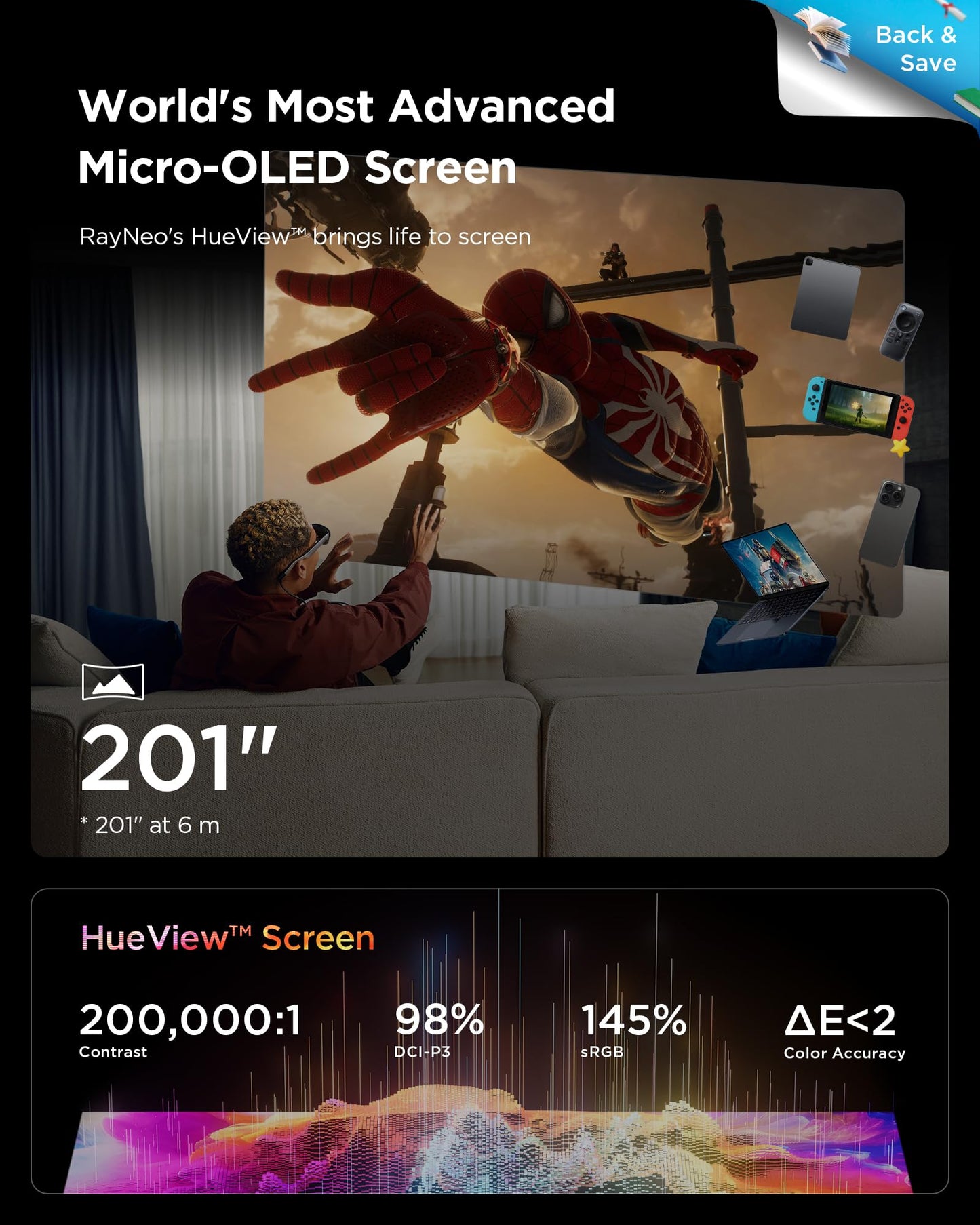 RayNeo Air 3s AR/XR Glasses, 201" 120Hz FHD HueView Display, Portable AR Video Eyewear Gaming Glasses for iPhone 16/15, Android, Mac, Switch, PS5, Steam Deck - Next-Gen Wearable Theater