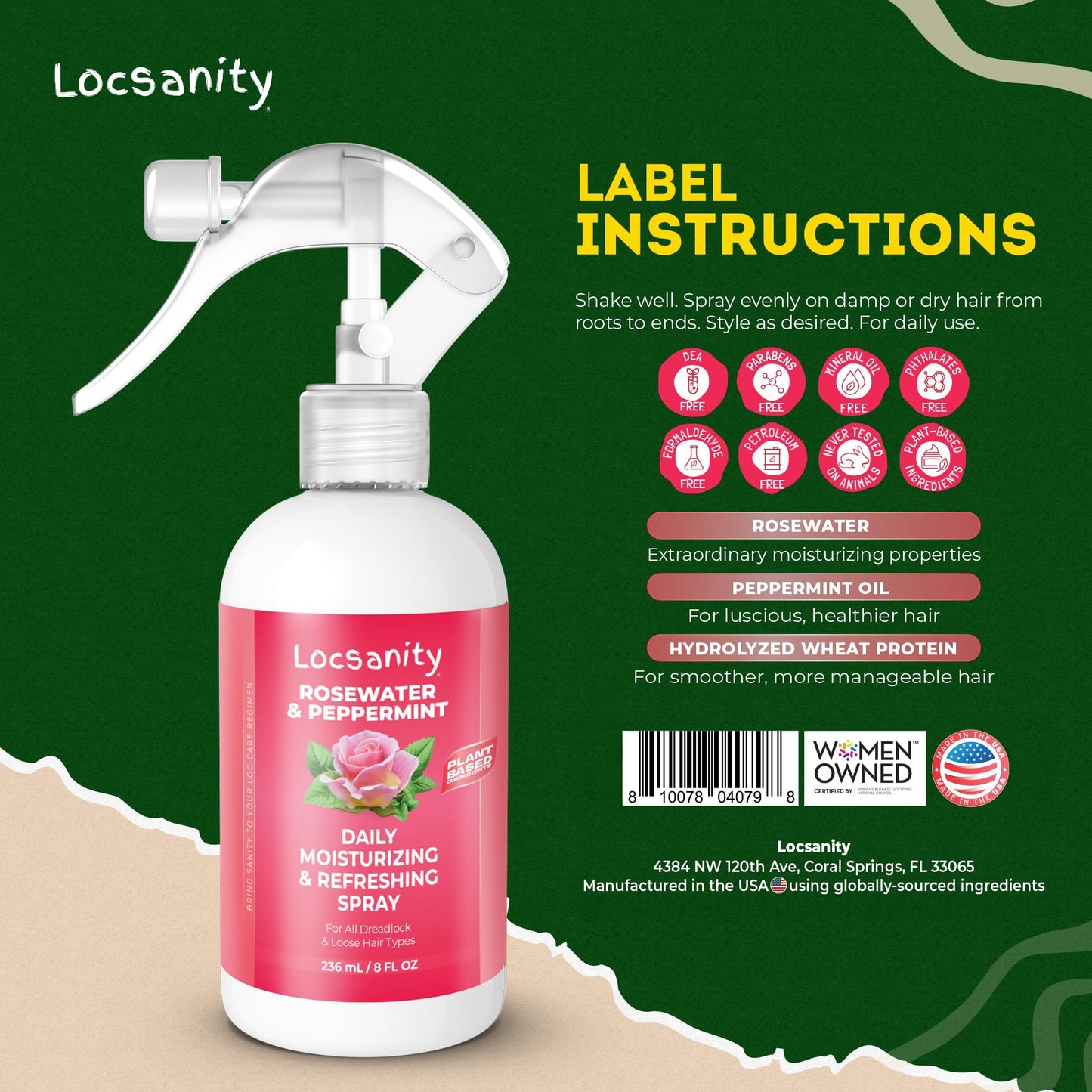 Locsanity Daily Moisturizing Refreshing Spray for Locs, Dreadlocks - Rose Water and Peppermint Hair Scalp Moisturizer, Dreadlock Spray - Natural Loc Care and Maintenance (8oz)