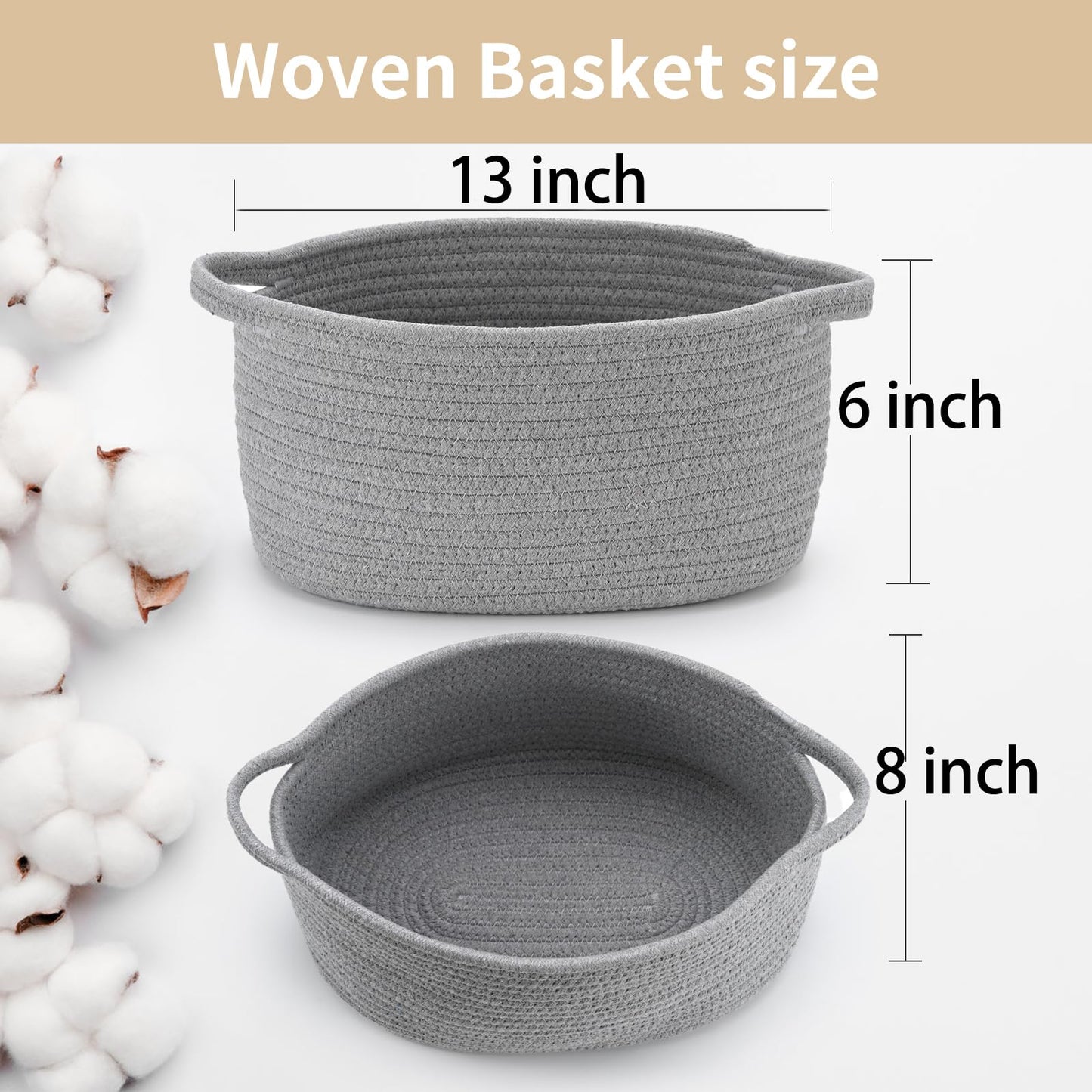 Happyiren Cute Woven Gift Basket with Handle, Baskets for Gifts Empty, Present Containers for Mother's Day Baby Shower Raffle Burr, Decorative Organizer Box for Storage Baby Toy, 13"D x 8"W x 6"H