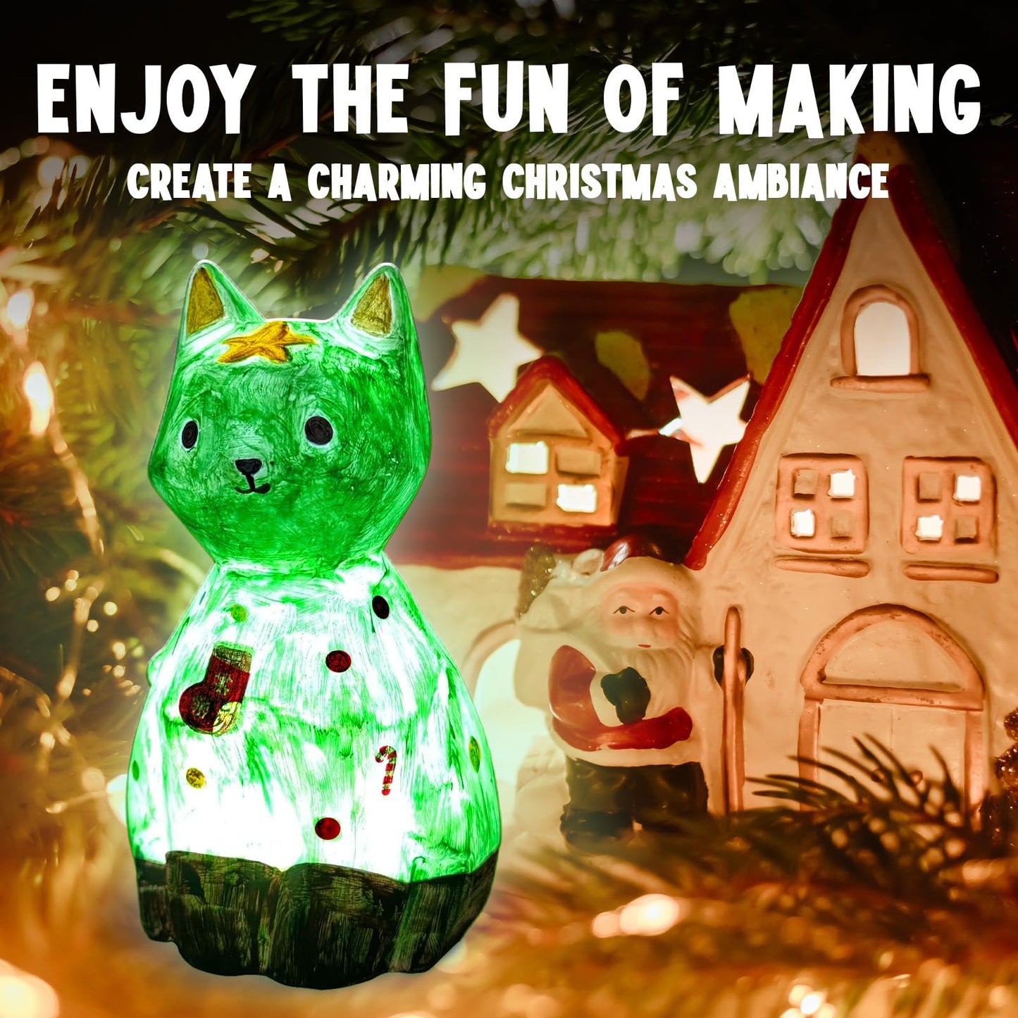 Goodyking Paint Your Own Cat Lamp Kit, DIY Cat Crafts Night Light, Painting Kit Arts & Crafts for Kids Ages 8-12, Art Supplies Birthday Party Holiday Gift for Teens Girls Boys Age 3 4 5 6 7 8