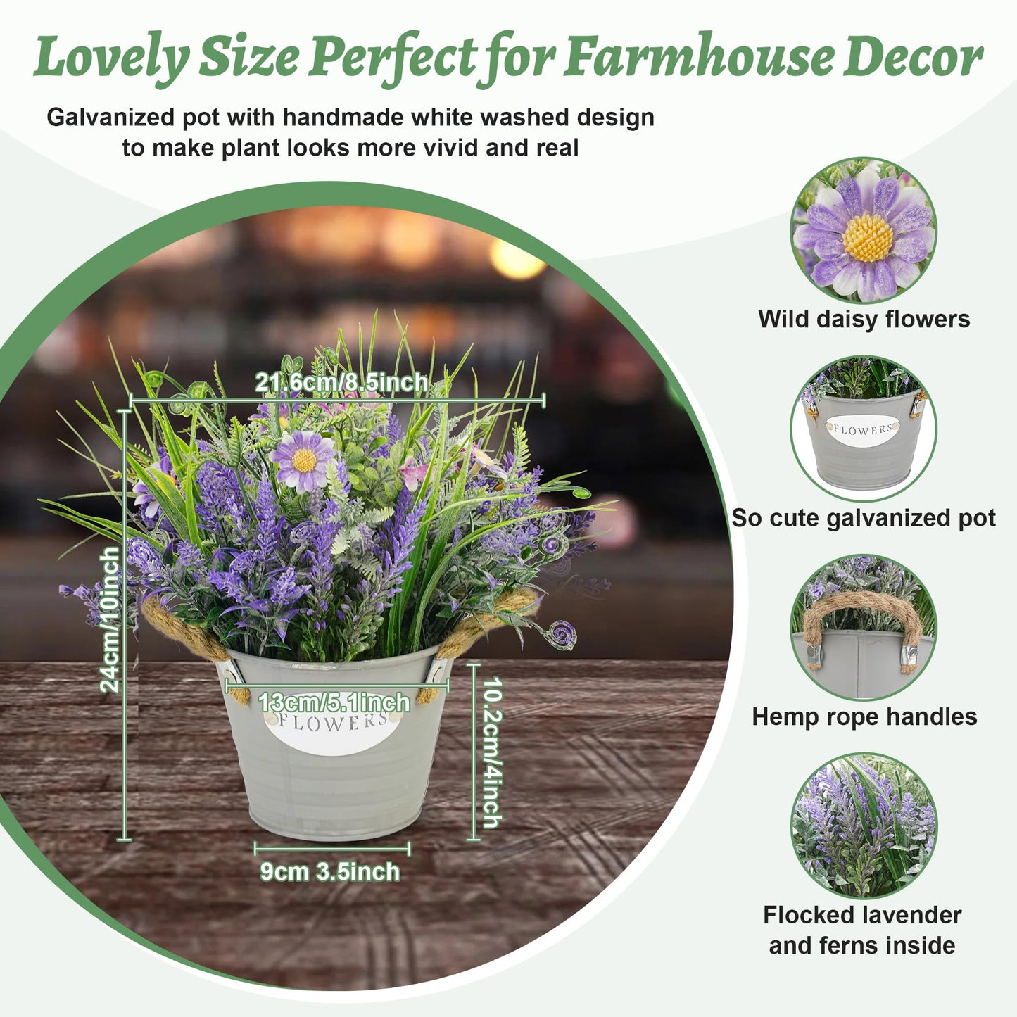 MIXROSE Fake Plants Purple Lavender Flowers in Pot 10" Tall Faux Artificial Potted Plant Greenery for Home Office Patio Coffee Table Farmhouse Aesthetic Bedroom Bathroom Decor