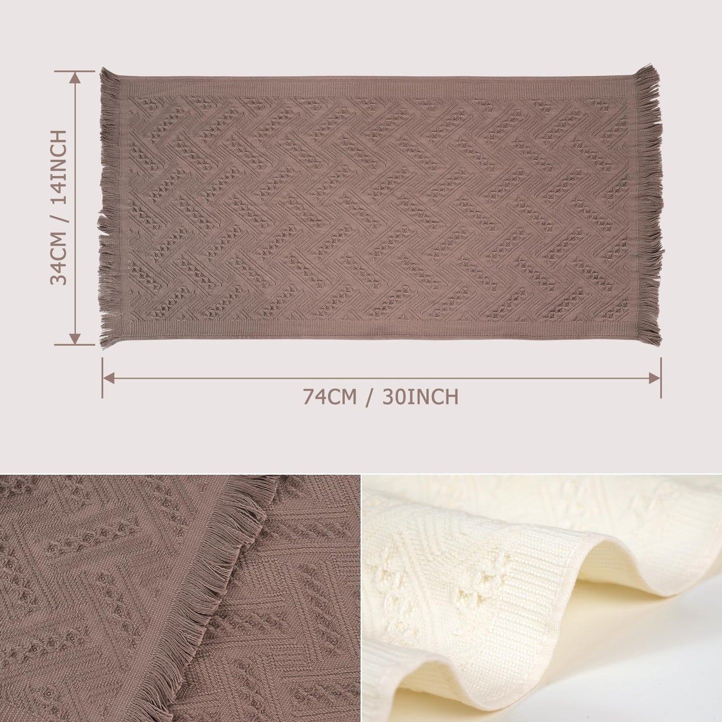 Luxury Decorative Hand Towels Bathroom: 2 Packs 14X30 100% Cotton Turkish Absorbent Soft Face Towel Set for Boho Bathroom Decor Kitchen Hotel Spa Farmhouse Guest Tea Gift (Cream White, 14"x30")