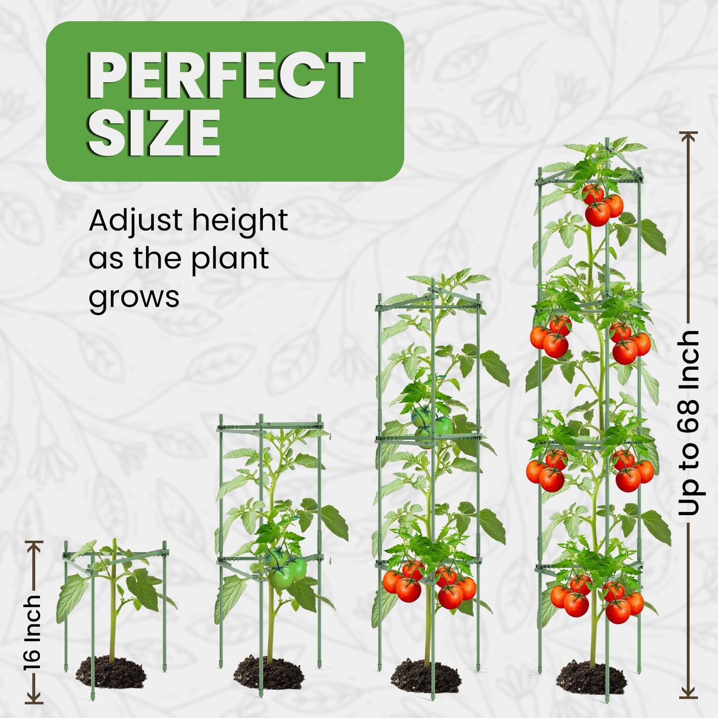68" Tomato Cage - Trellis Stakes and Plant Support Structures for Vegetables and Climbing Plants - Tall Tomato Cages for Garden, Pots, Raised Garden Bed Outdoor (6 Pack - Extra Tall)