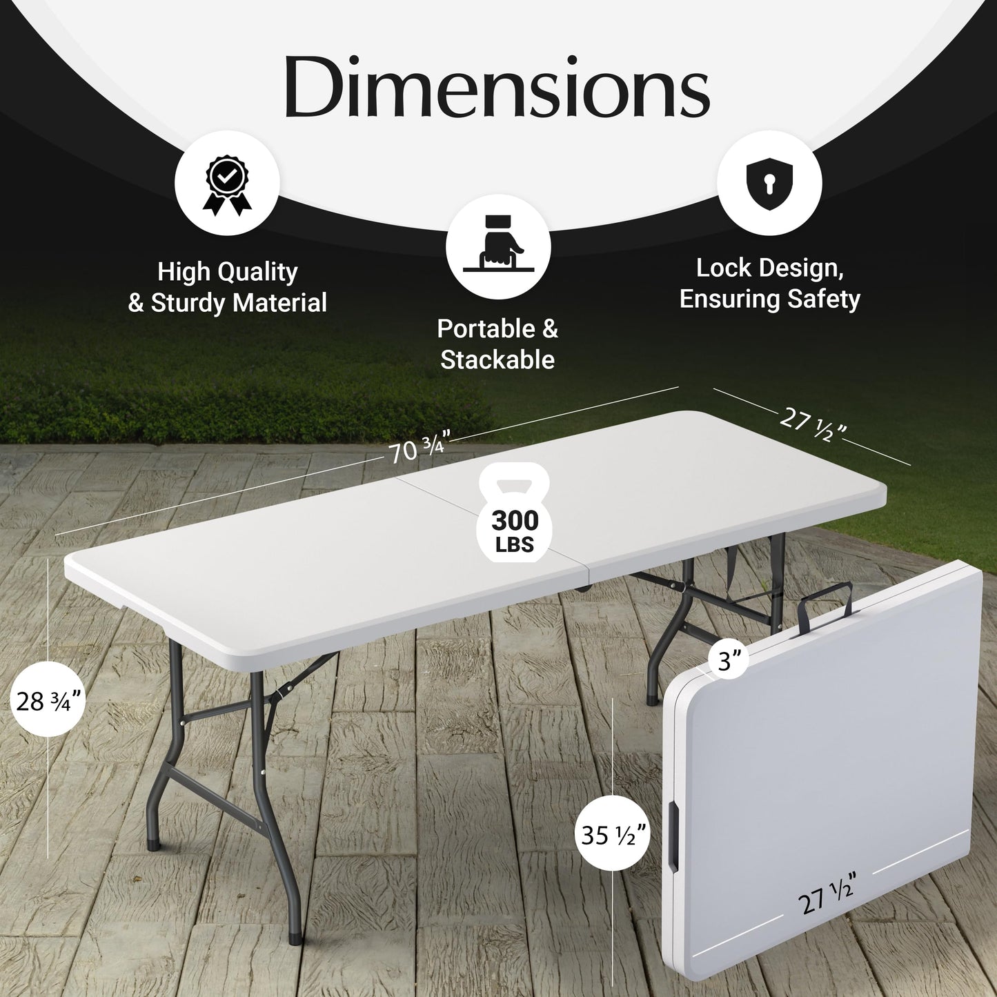 6 Feet Foldable Table with Built in Handle & Steel Legs | Heavy Duty Portable | Perfect for Party, Dining, Wedding, Events, Picnic Indoor, Outdoor, Camping, Utility, Folding