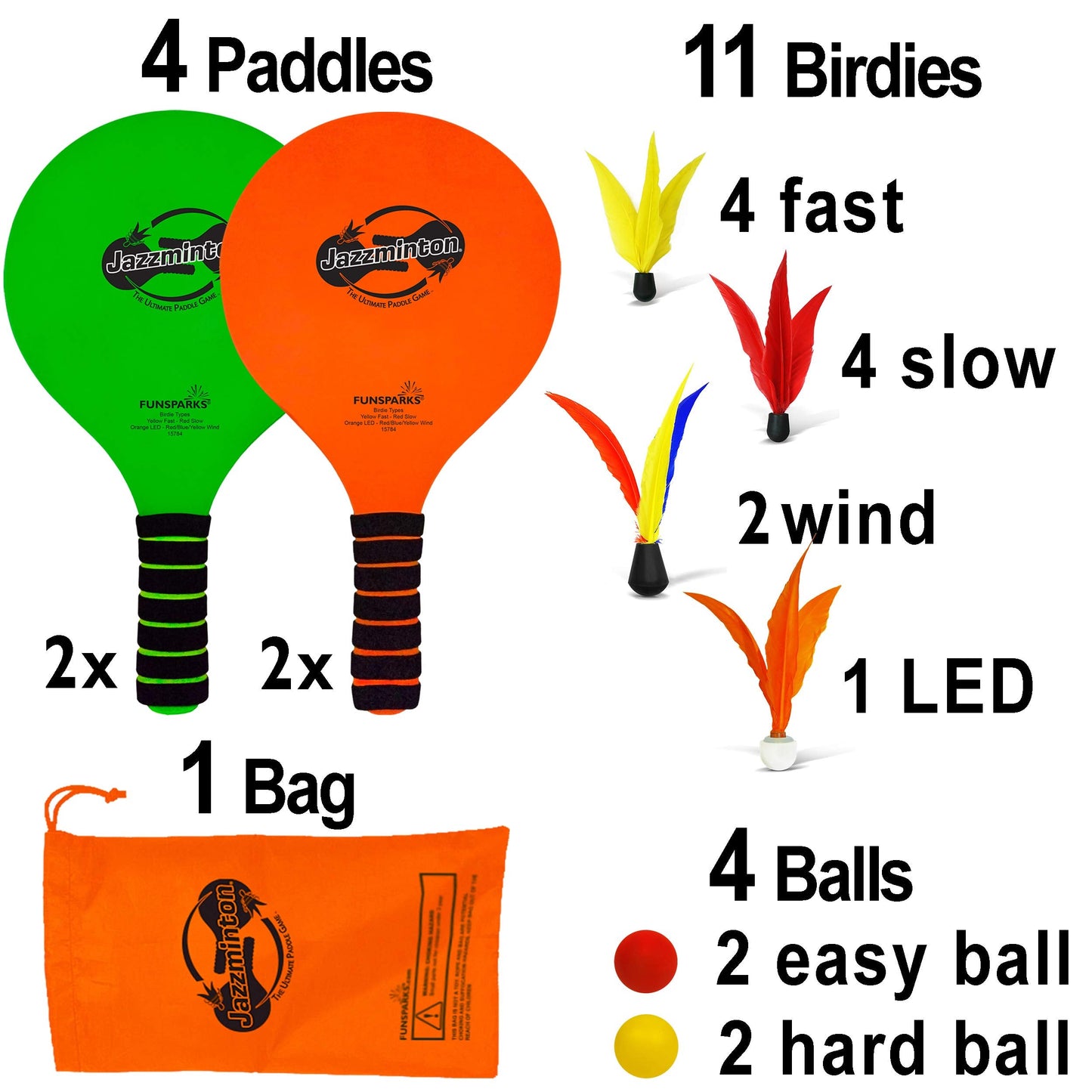 Jazzminton Paddle Game Select Double Badminton Set 4 Rackets - Beach Games for Kids Teens Adults and Family Games -Outdoor Games for Lawn, Yard, Tailgating, Camping Games