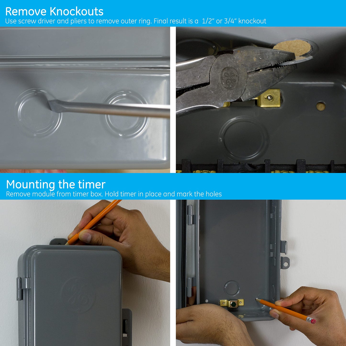 GE 24-hour Mechanical Pool Timer Switch, 2HP 40A Load Capacity Pool Pump Timer, Outdoor NEMA 3R-Rated Box , Universal Voltage Replacement, Water Heater , Tamper Resistant, 46536