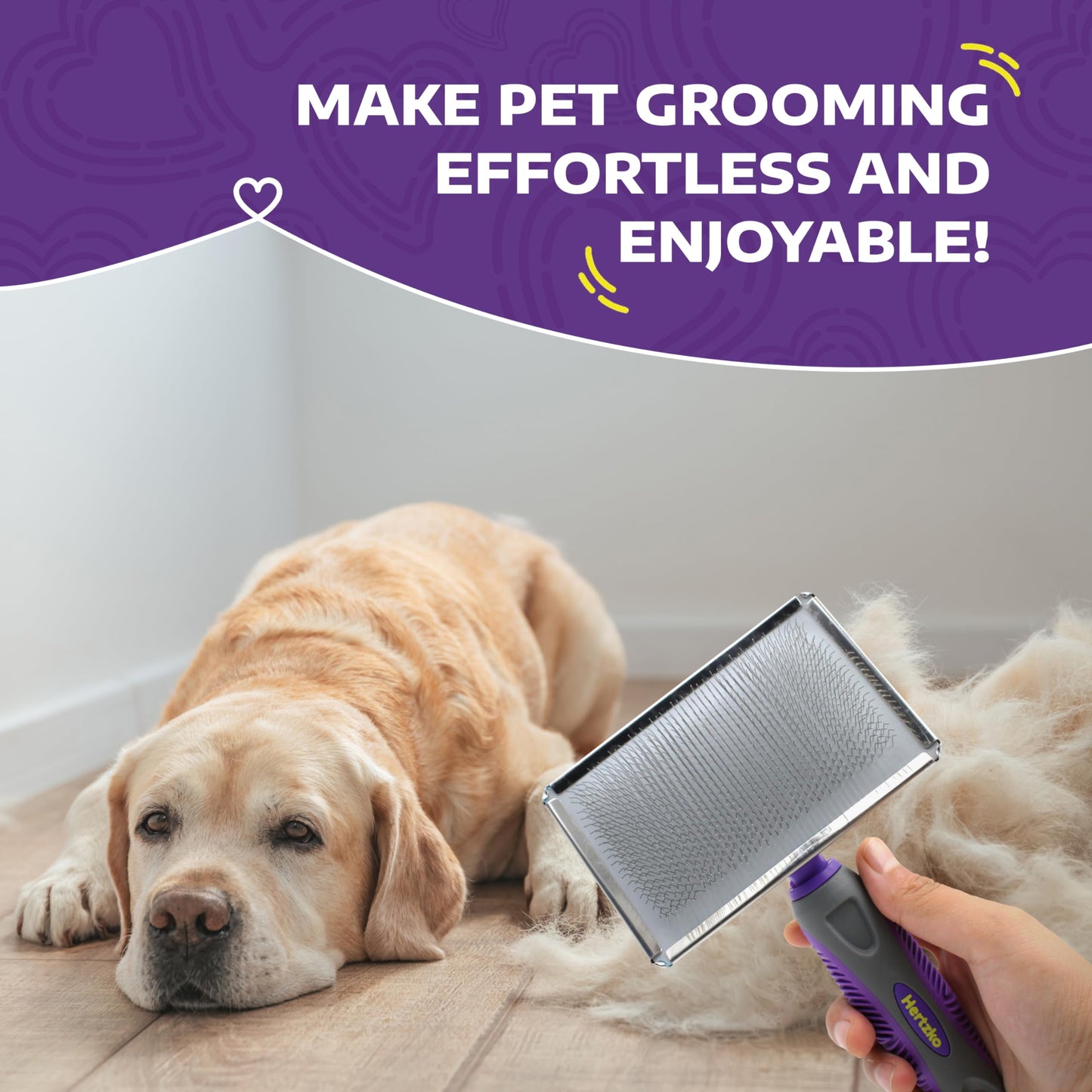 Hertzko Flexible Slicker Brush for Dogs and Cats - Removes Loose Hair, Tangles, and Knots, Flexible Head Contours on Your Pet’s Skin -Large Size Combs for Grooming Matting - Single Sided Brush