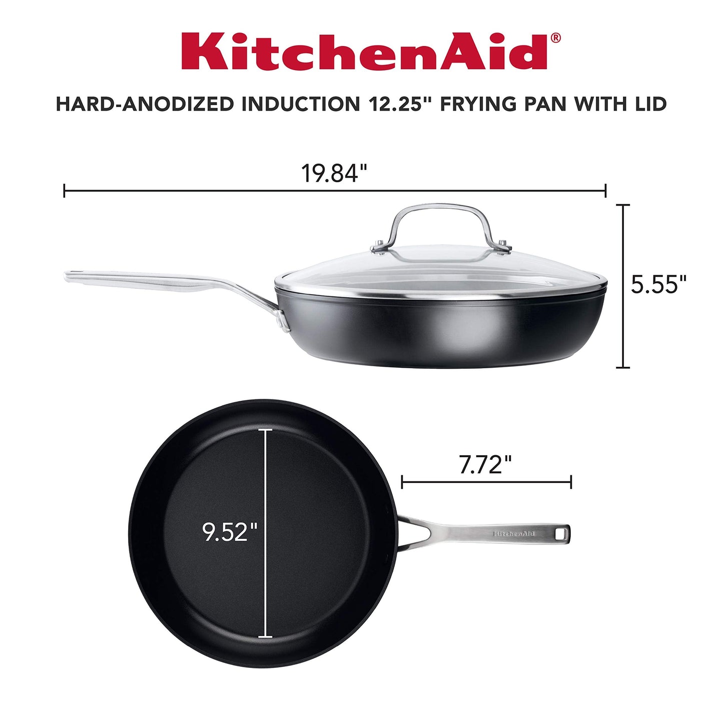 KitchenAid Hard Anodized Induction Nonstick Fry Pan/Skillet with Lid, 12.25 Inch, Matte Black