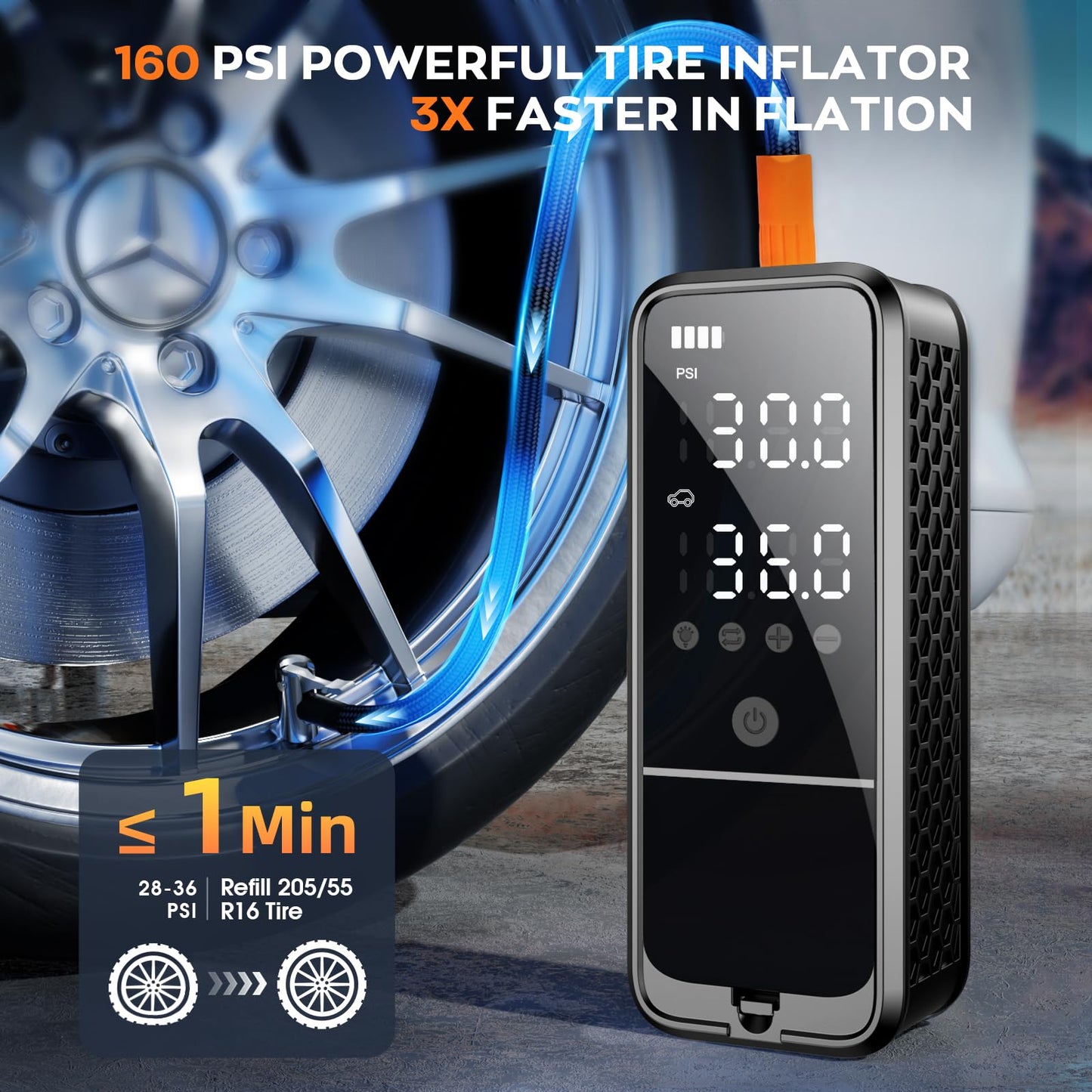 KZKB Tire Inflator Portable Air Compressor, 160 PSI Air Pump for Car Tires with Digital Pressure Gauge, Bike Tire Pump with LED Light Portable Tire Inflator for Car, Bike, Motorcycle, Ball