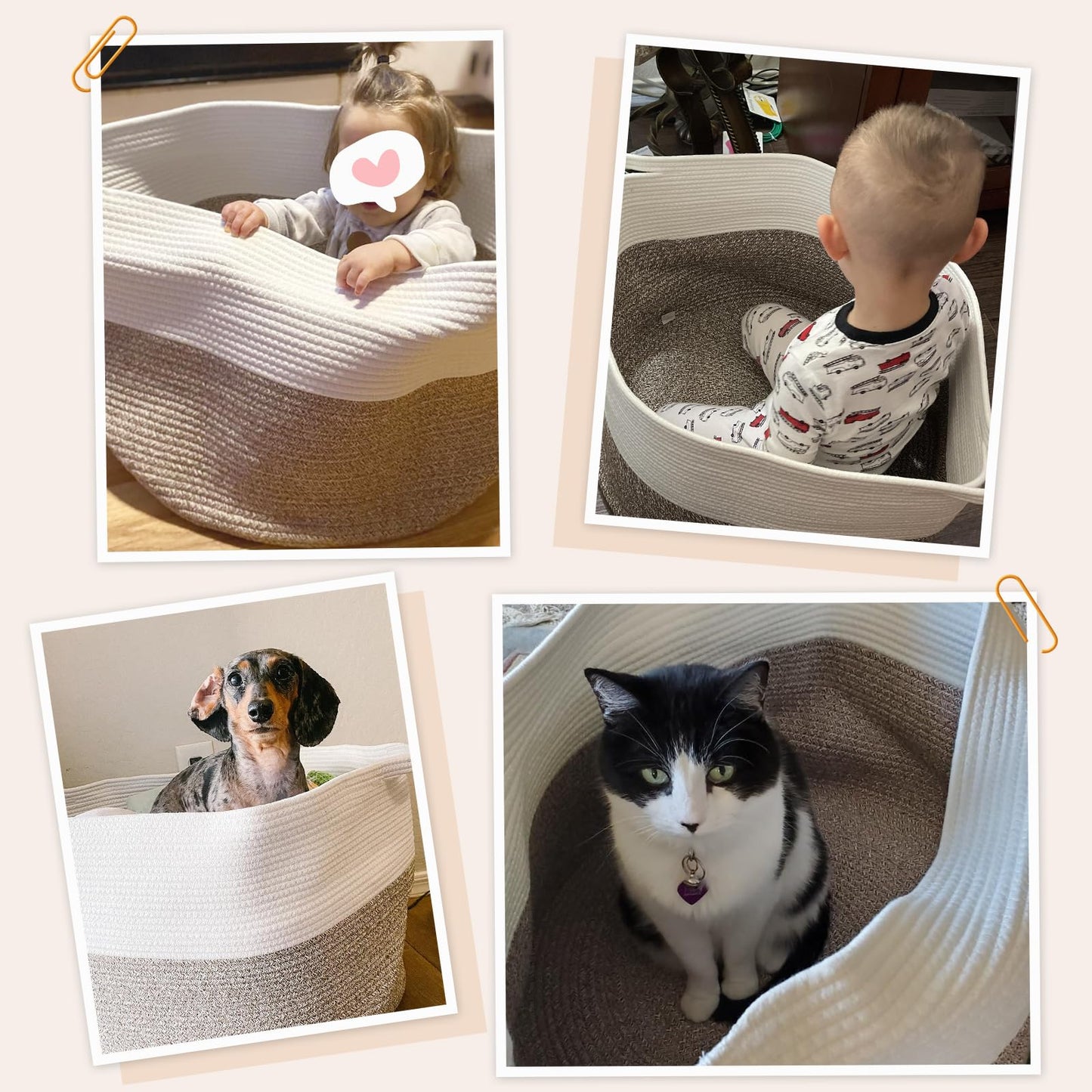 INDRESSME XXXLarge Cotton Rope Basket 21.7" x 21.7" x 13.8" Woven Baby Laundry Blanket Basket Toy Baskets with Handle Storage Comforter Cushions Thread Laundry Hamper Home Decor Living Room