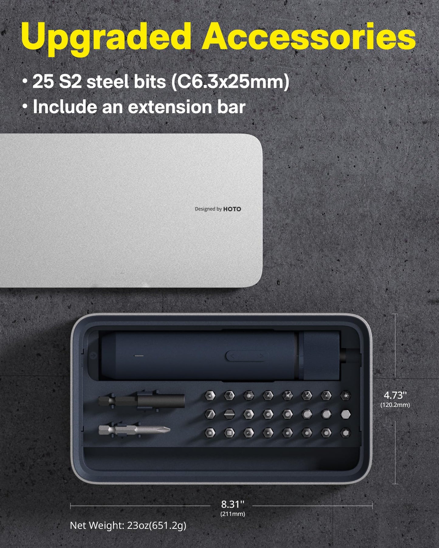 HOTO Electric Screwdriver Kit, 25-Piece Upgraded Bit Set, 3.6V Cordless Screwdriver Rechargeable, Magnetic Case Lid, 3 Torque Settings, 1500mAh Battery, LED Light for Furniture/Electrical Repairs