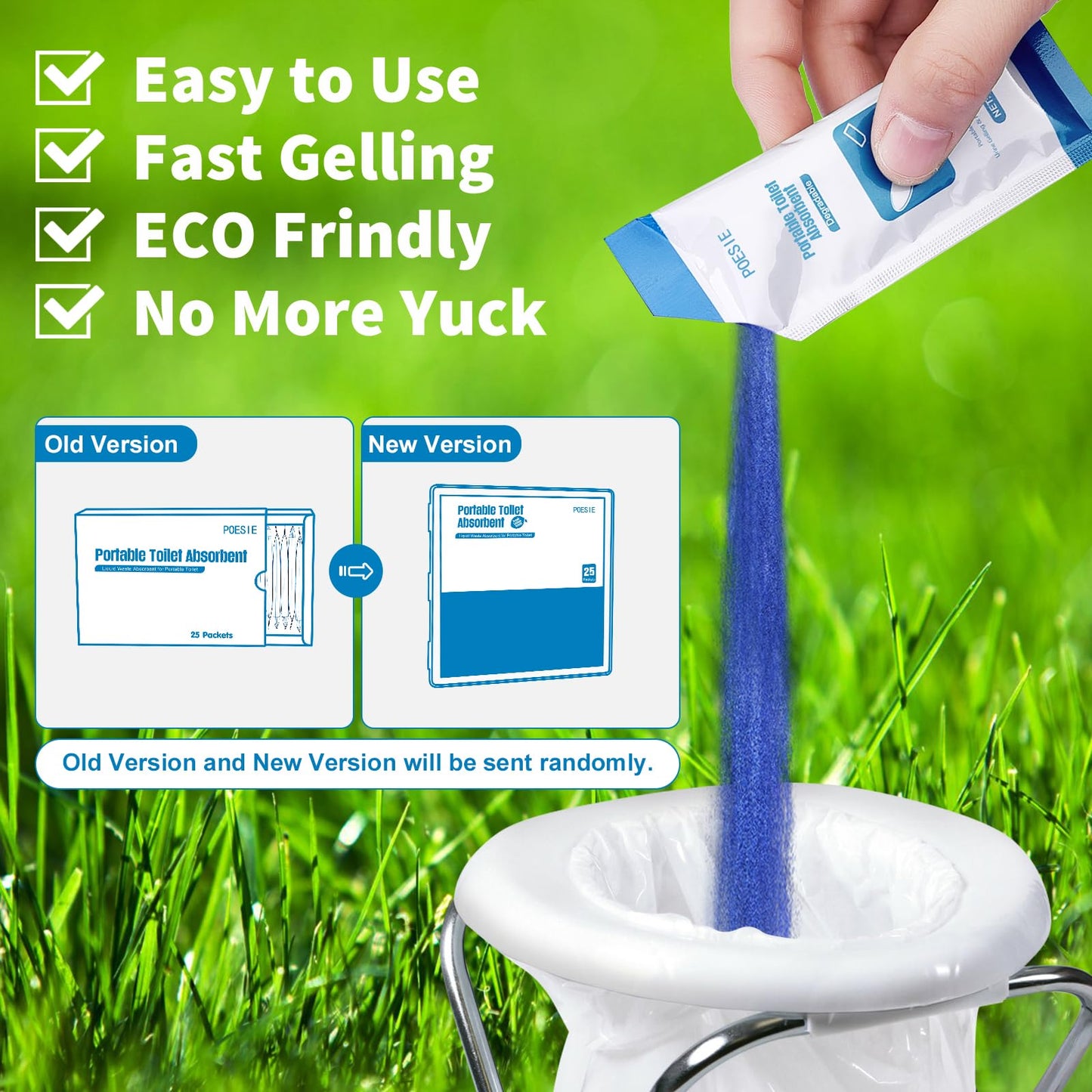 Poesie Liquid Waste Gel for Portable Toilet 25 Packets Porta Potty Degradable Absorbent Gel Poo Urine Powder for Outdoor Recreation Camping Toilet Emergency Toilet Treatment Chemicals