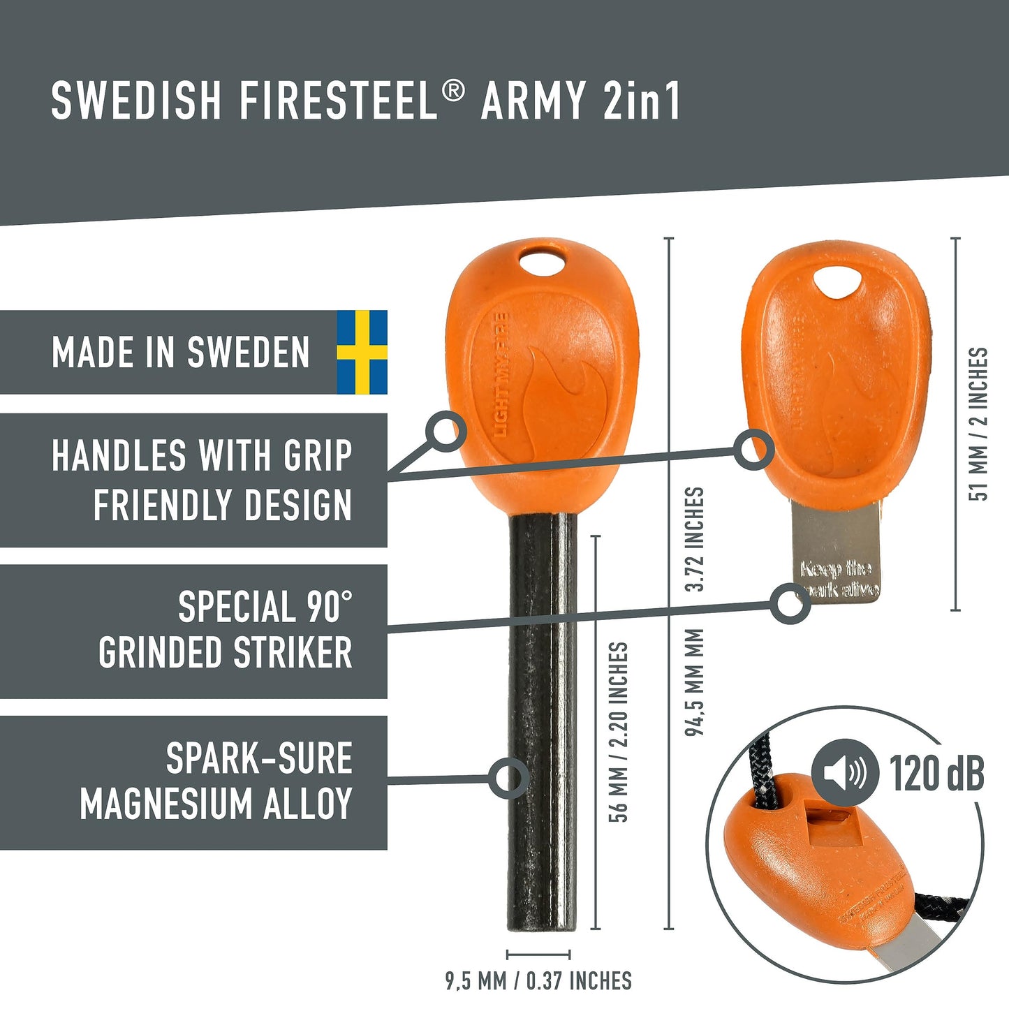 Light My Fire Flint Fire Starter Ferro Rod Survival Tool Fire Steel Army - Bushcraft Gear PRO Flint and Steel Magnesium Fire Starter Kit 3/8” 2-in-1 Fire Starters for Campfires-12,000 Strikes