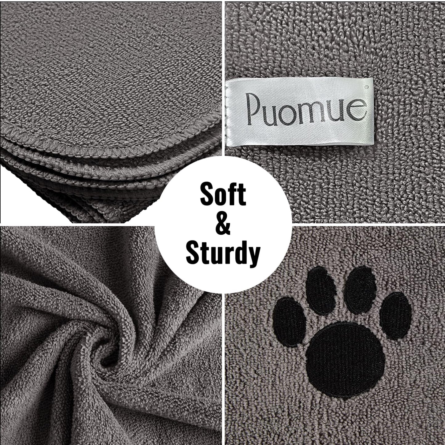 Puomue Microfiber Dog Towels for Drying Dogs, Super Absorbent and Soft Pet Grooming Towel, 40 Inch X 23.6 Inch, Perfect Dog Shower & Bath Supplies for Large, Medium or Small Dogs, Grey