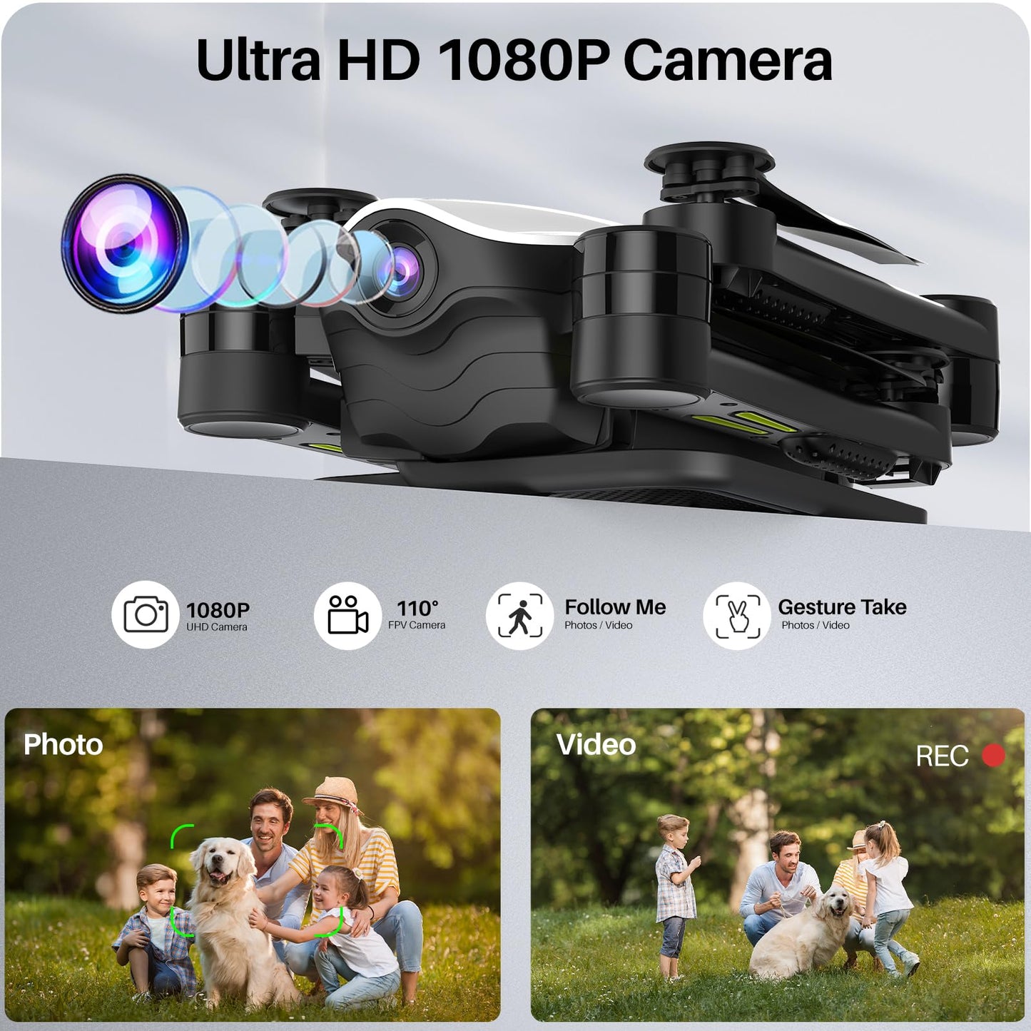 SIMREX X900 Drone Optical Flow Positioning RC Quadcopter with 1080P HD Camera, Altitude Hold Headless Mode, Foldable FPV Drones WiFi Live Video 3D Flips 6axis RTF Easy Fly Steady for Learning Matte White