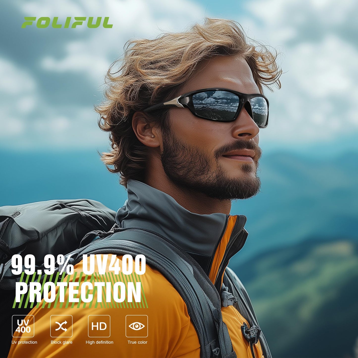 Foliful 3 Pack Polarized Sports Sunglasses for Men, Mens Sunglasses Wrap Around UV400 Protection for Cycling Fishing Driving